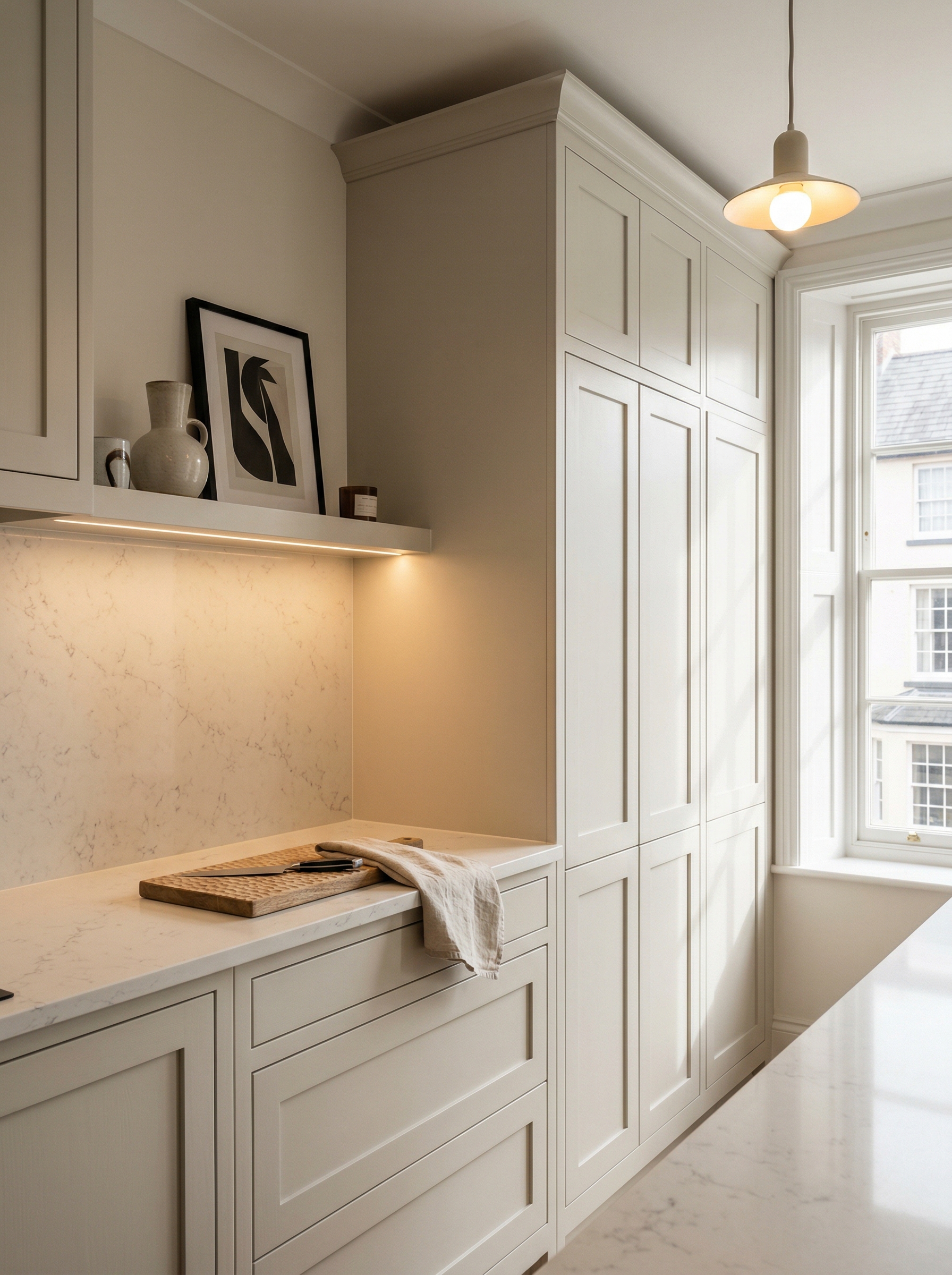 portrait1_600x800 Tall view of full-height bespoke kitchen cabinetry, timber veneer slab-door cabinetry