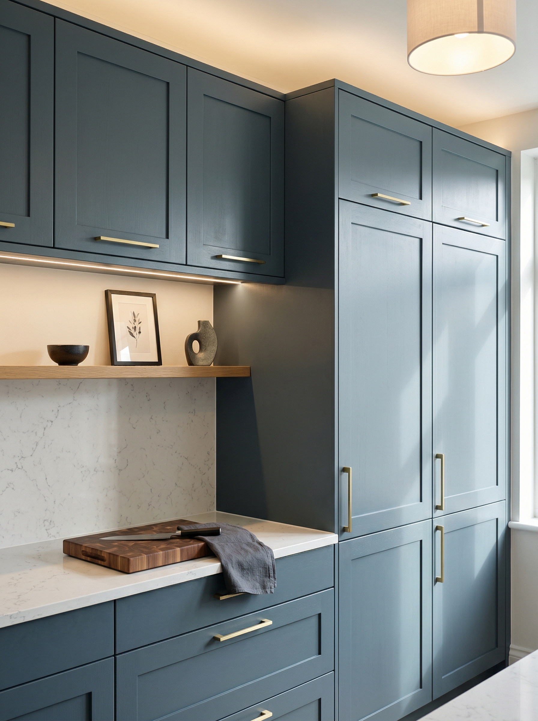 Tall view of full-height bespoke kitchen cabinetry, contemporary in-frame cabinetry