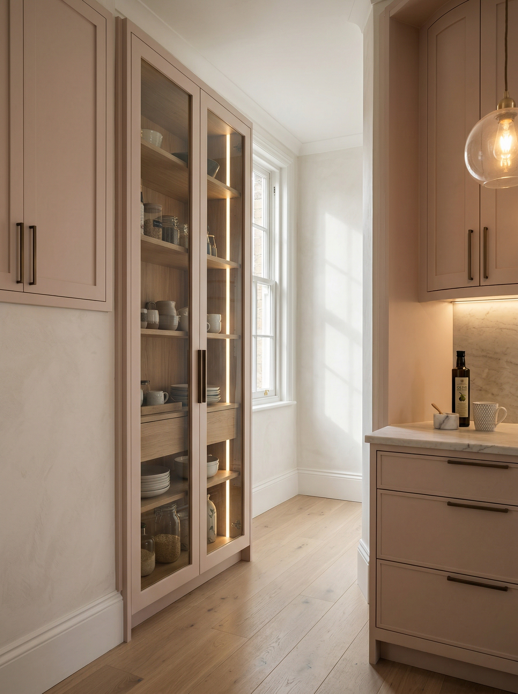 Bespoke kitchen installation, full-height cabinetry and considered storage design