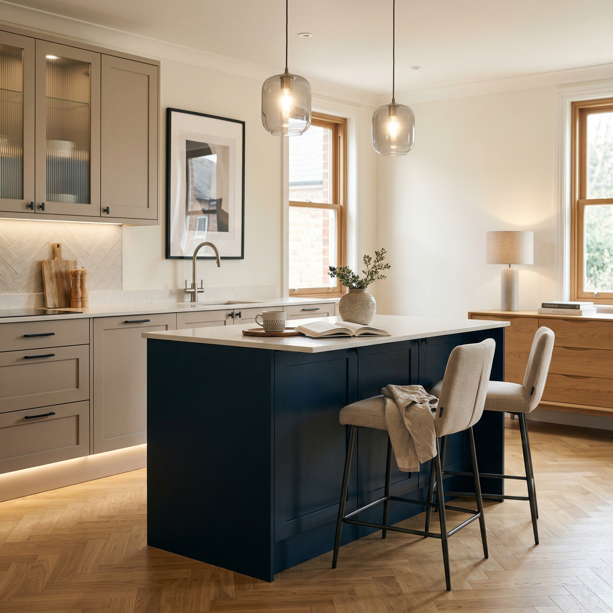 Bespoke kitchen island detail, contemporary in-frame cabinetry with quality joinery