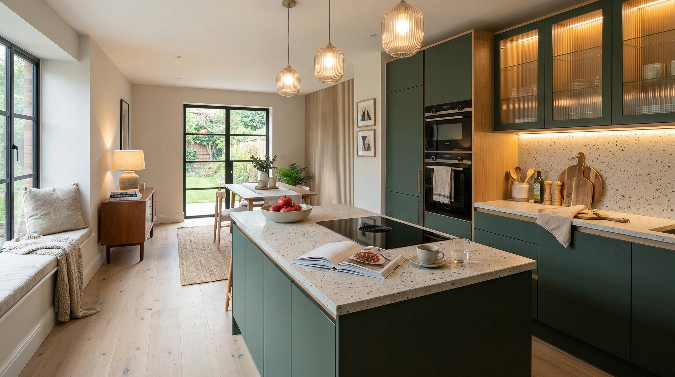 hero2_1200x675 Mastercraft bespoke kitchen in Laleston, wide architectural view showing room volume and design quality