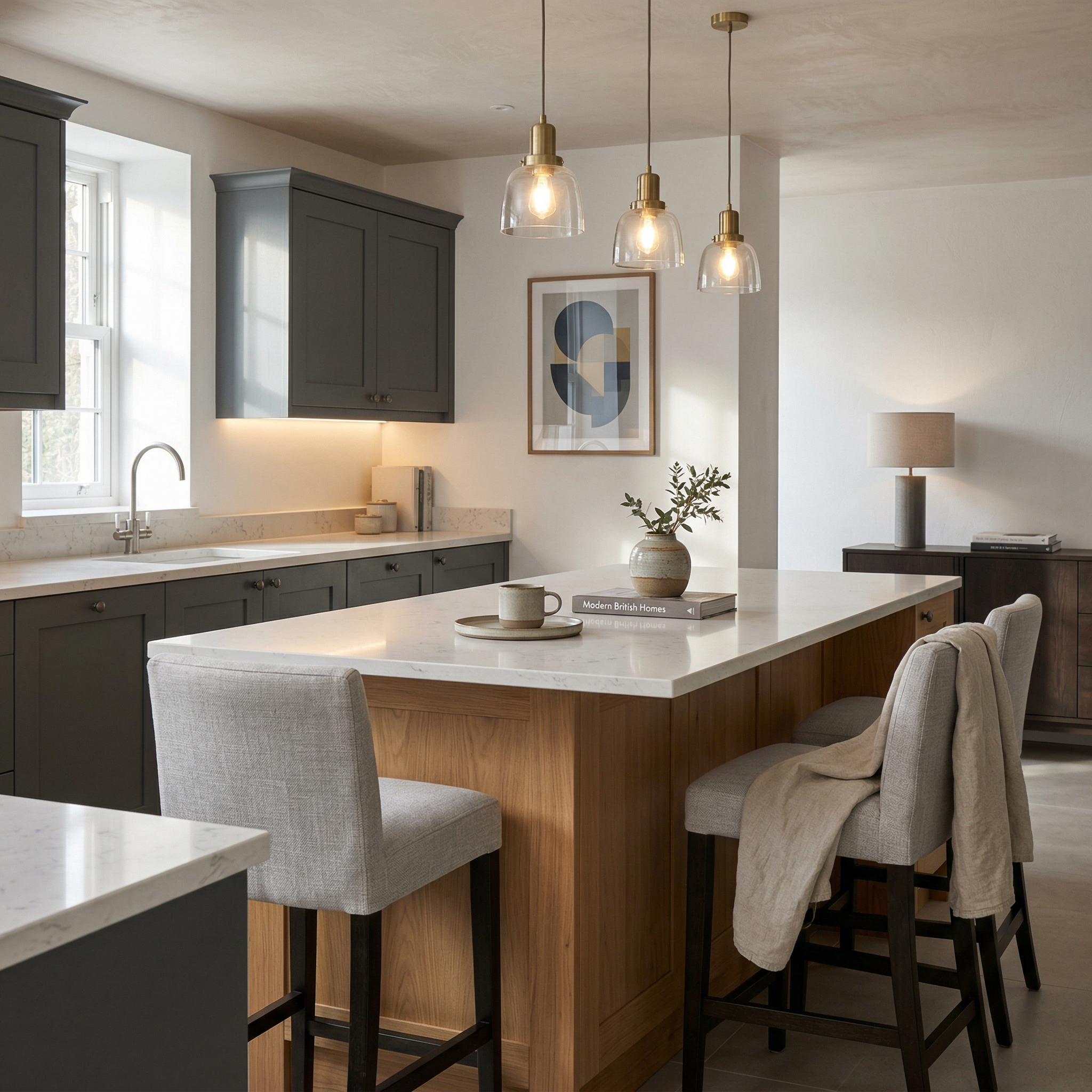 Bespoke kitchen island detail, modern shaker cabinetry with quality joinery