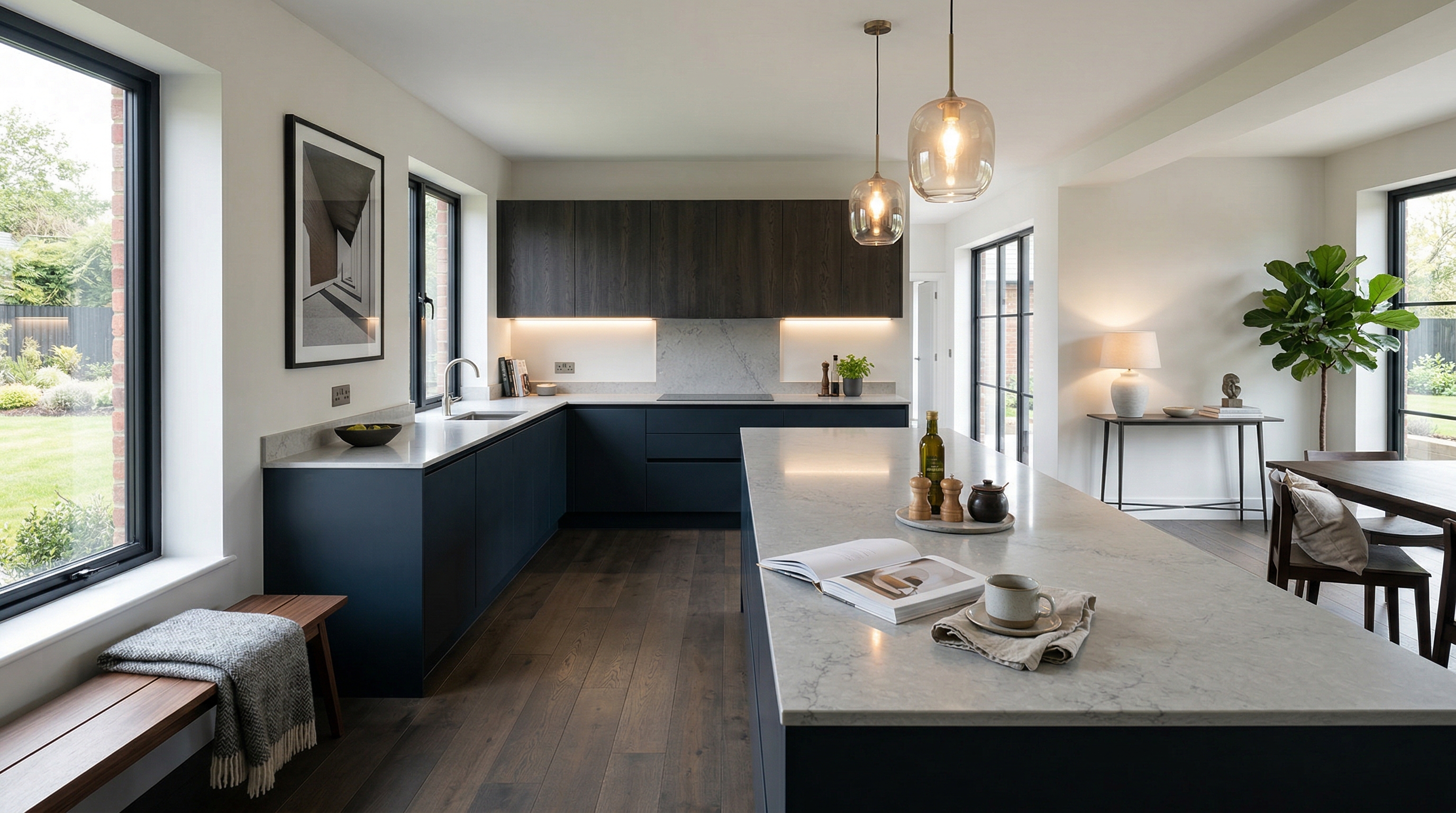 Mastercraft bespoke kitchen in Launceston, wide architectural view showing room volume and design quality