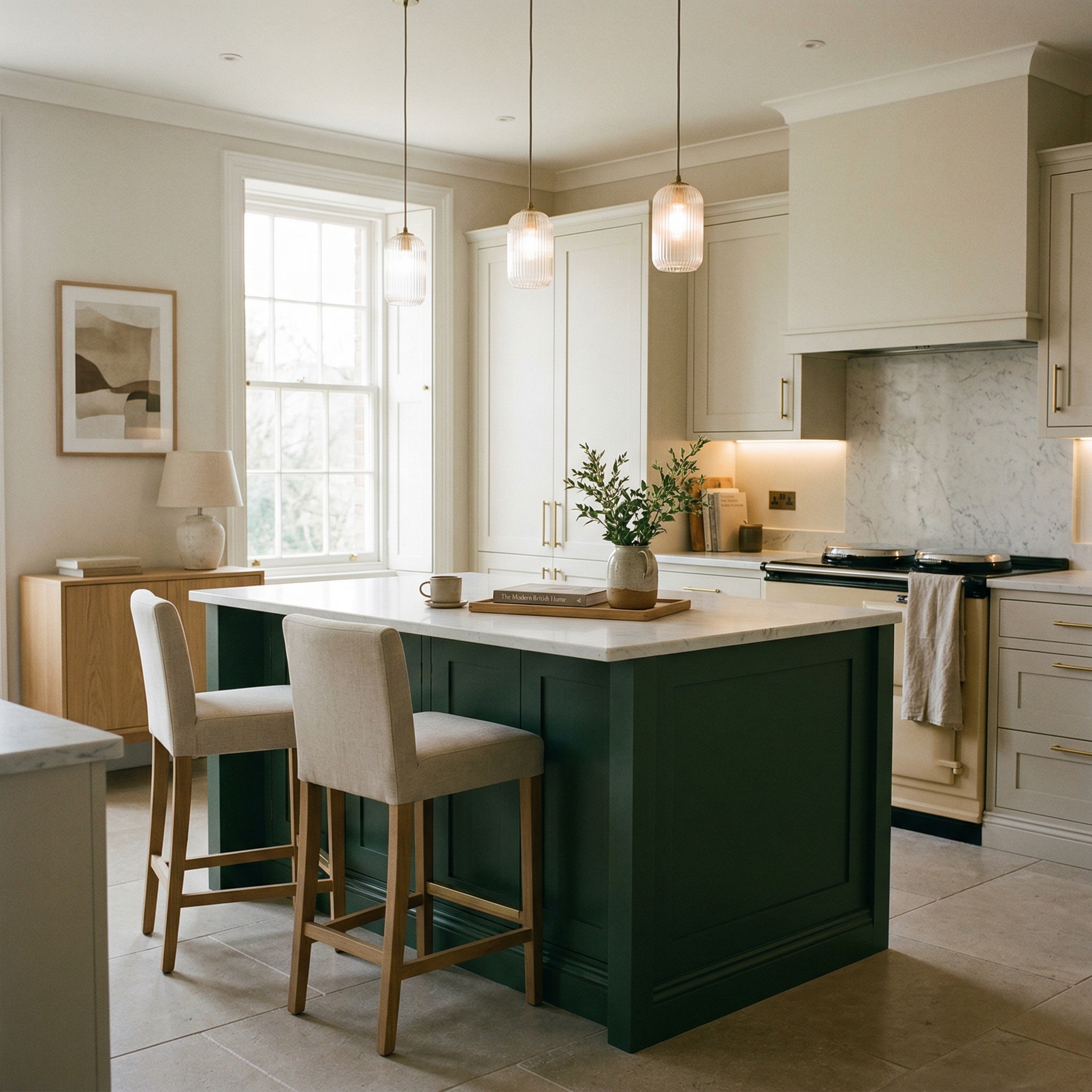 Bespoke kitchen island detail, contemporary painted lay-on cabinetry with quality joinery