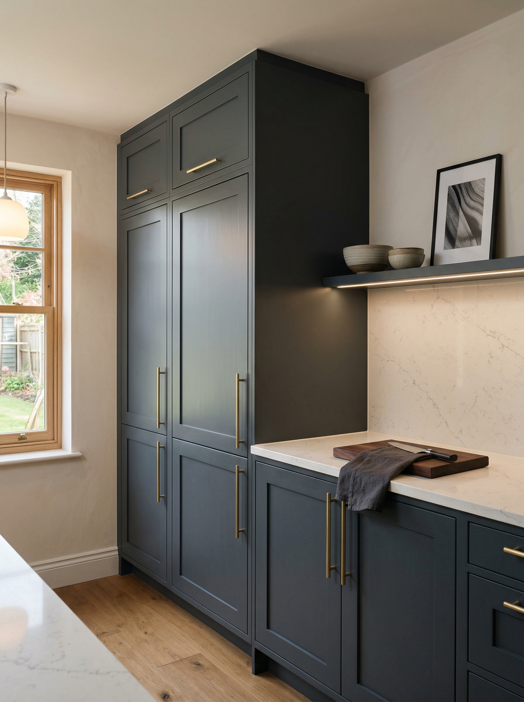 portrait1_600x800 Tall view of full-height bespoke kitchen cabinetry, contemporary painted lay-on cabinetry