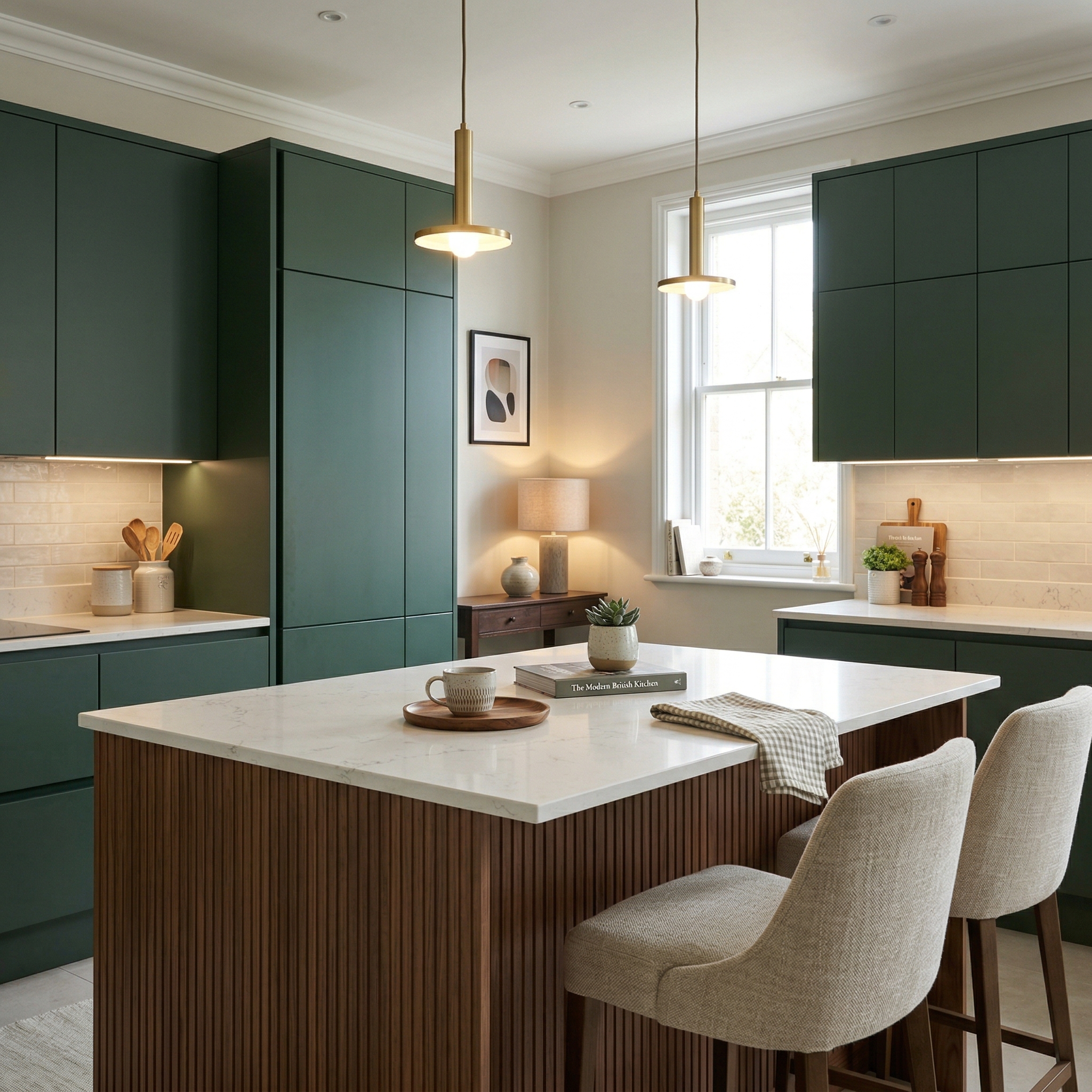 Bespoke kitchen island detail, contemporary painted lay-on cabinetry with quality joinery