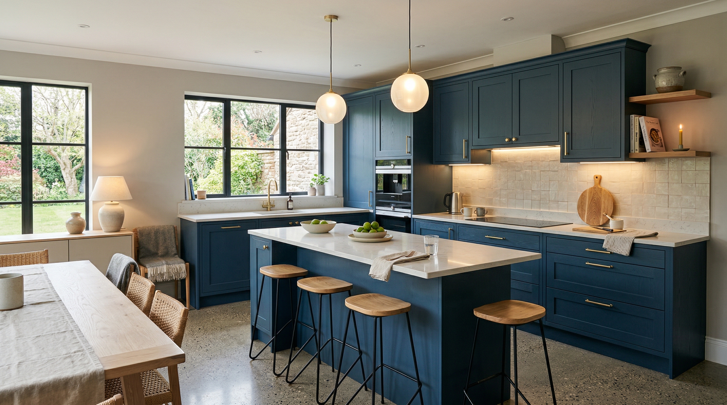 Mastercraft bespoke kitchen in Leominster, wide architectural view showing room volume and design quality