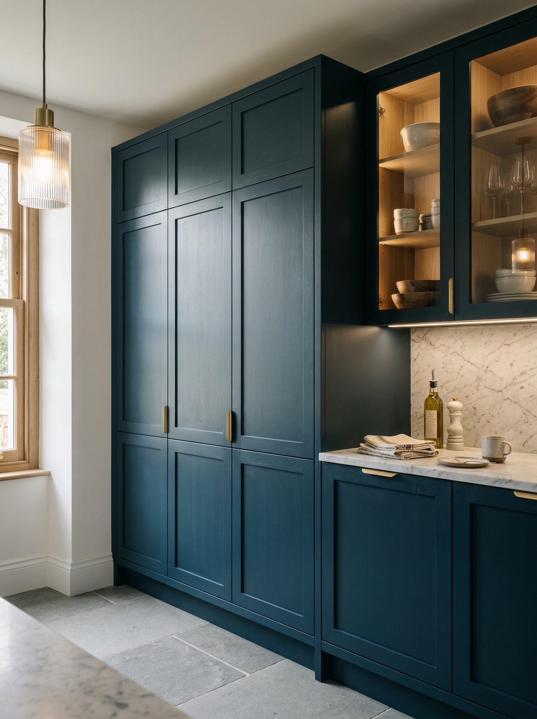 Bespoke kitchen installation, full-height cabinetry and considered storage design