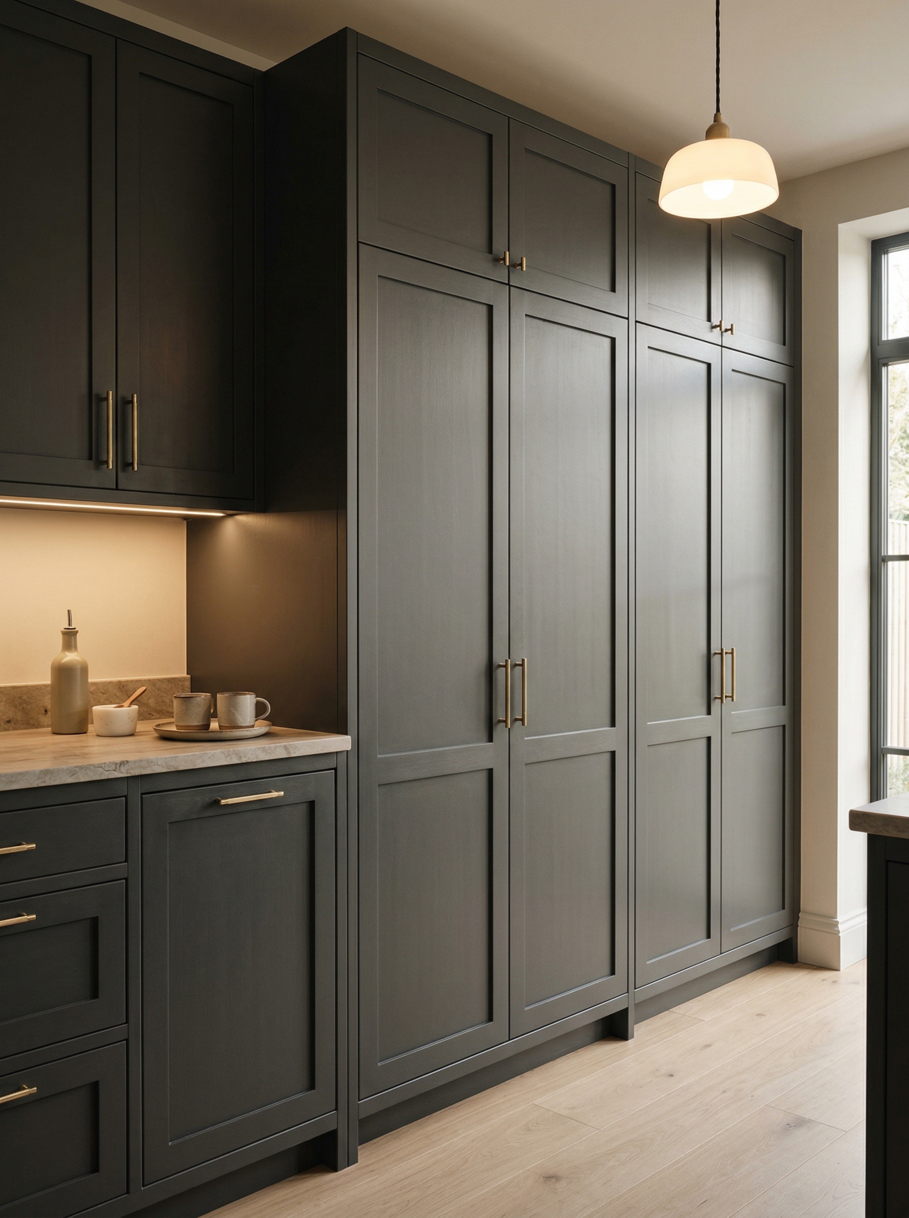 Bespoke kitchen installation, full-height cabinetry and considered storage design