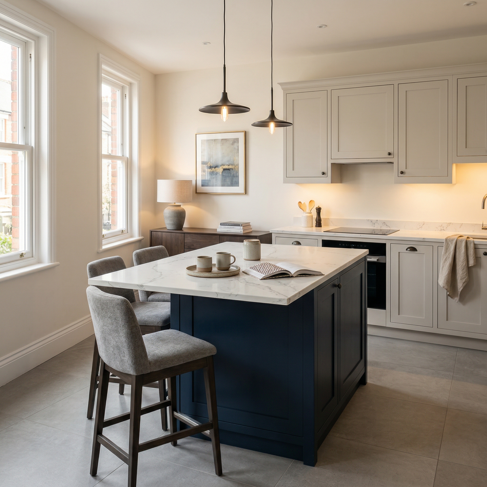 square1_800x800 Bespoke kitchen island detail, matt painted handleless slab cabinetry with quality joinery