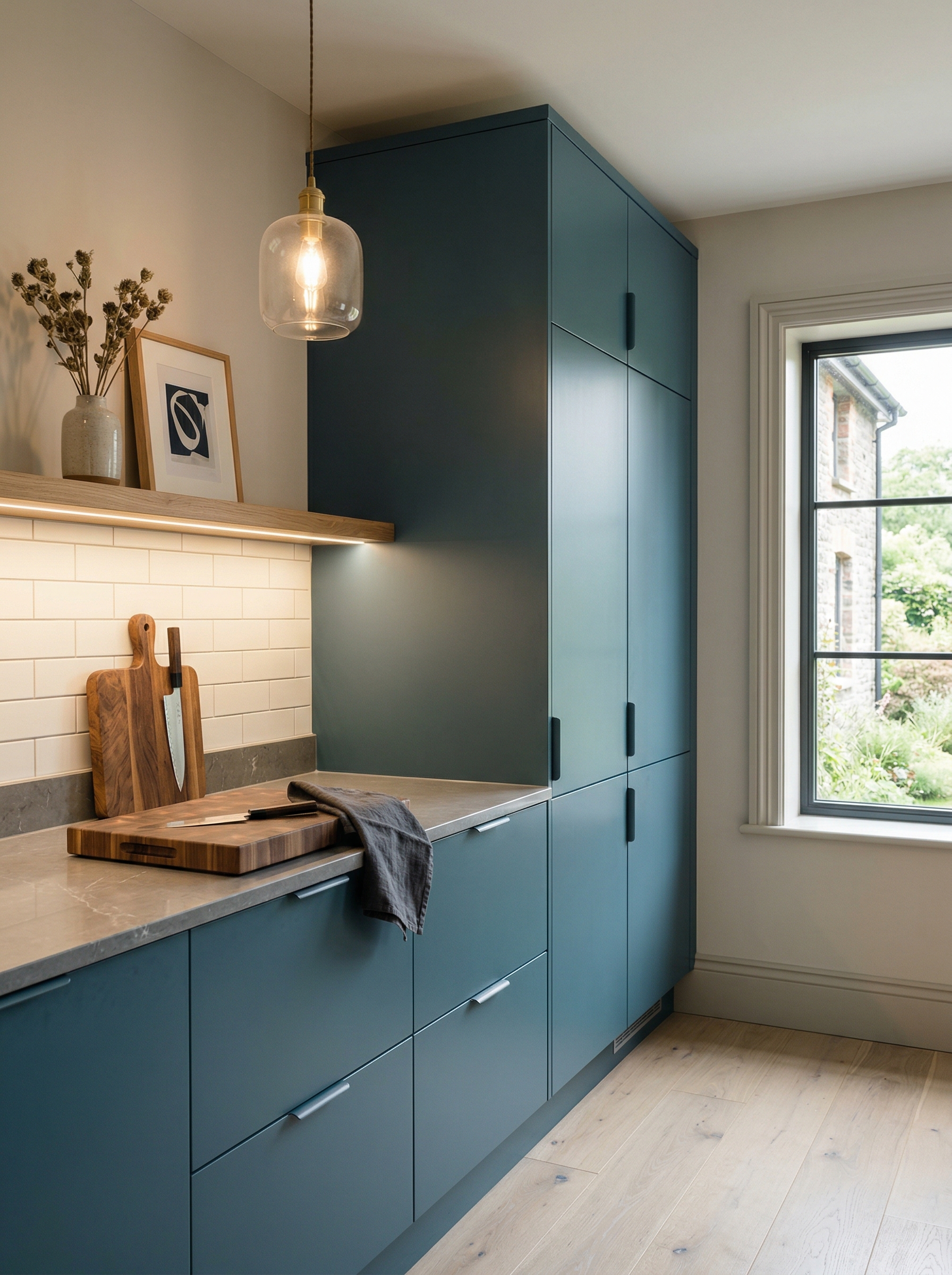 portrait1_600x800 Tall view of full-height bespoke kitchen cabinetry, contemporary painted lay-on cabinetry