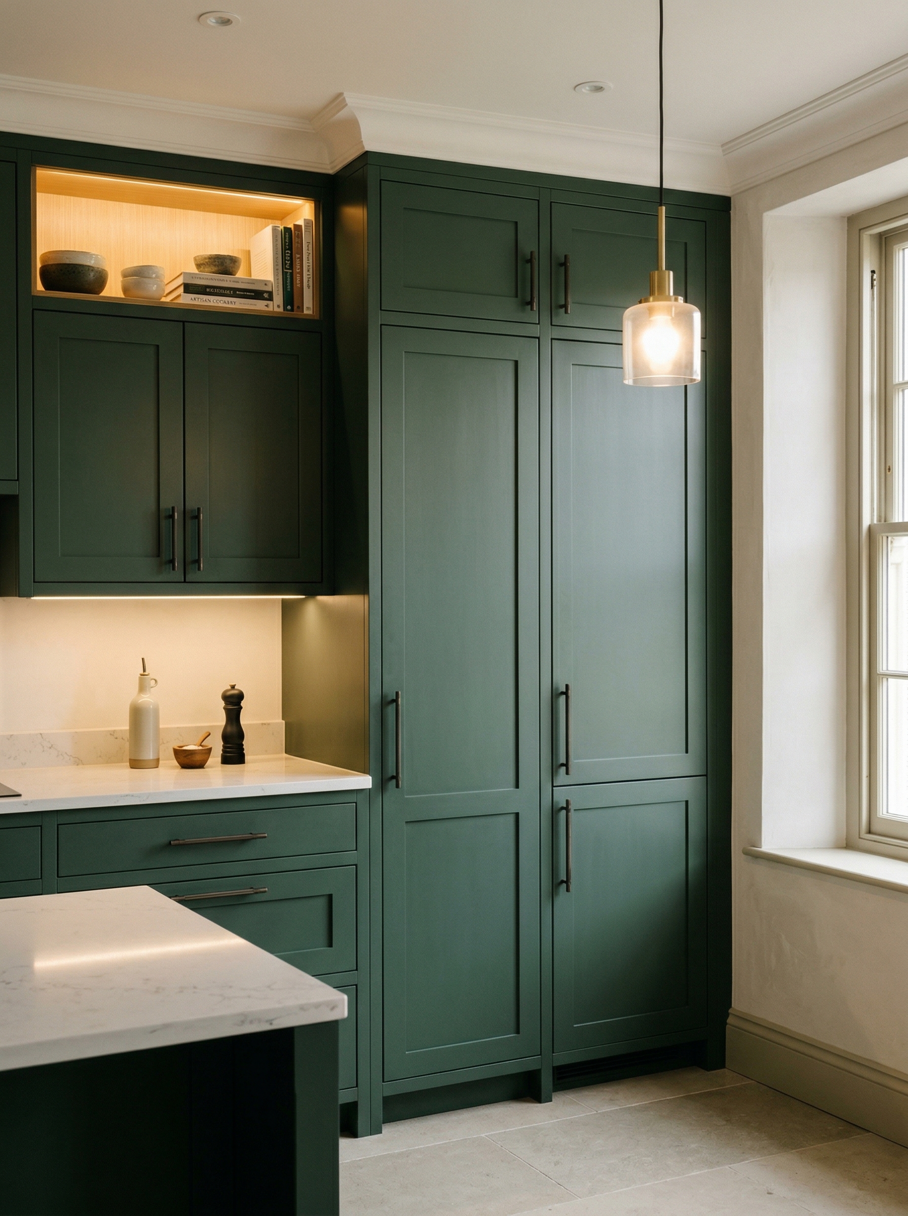 Bespoke kitchen installation, full-height cabinetry and considered storage design