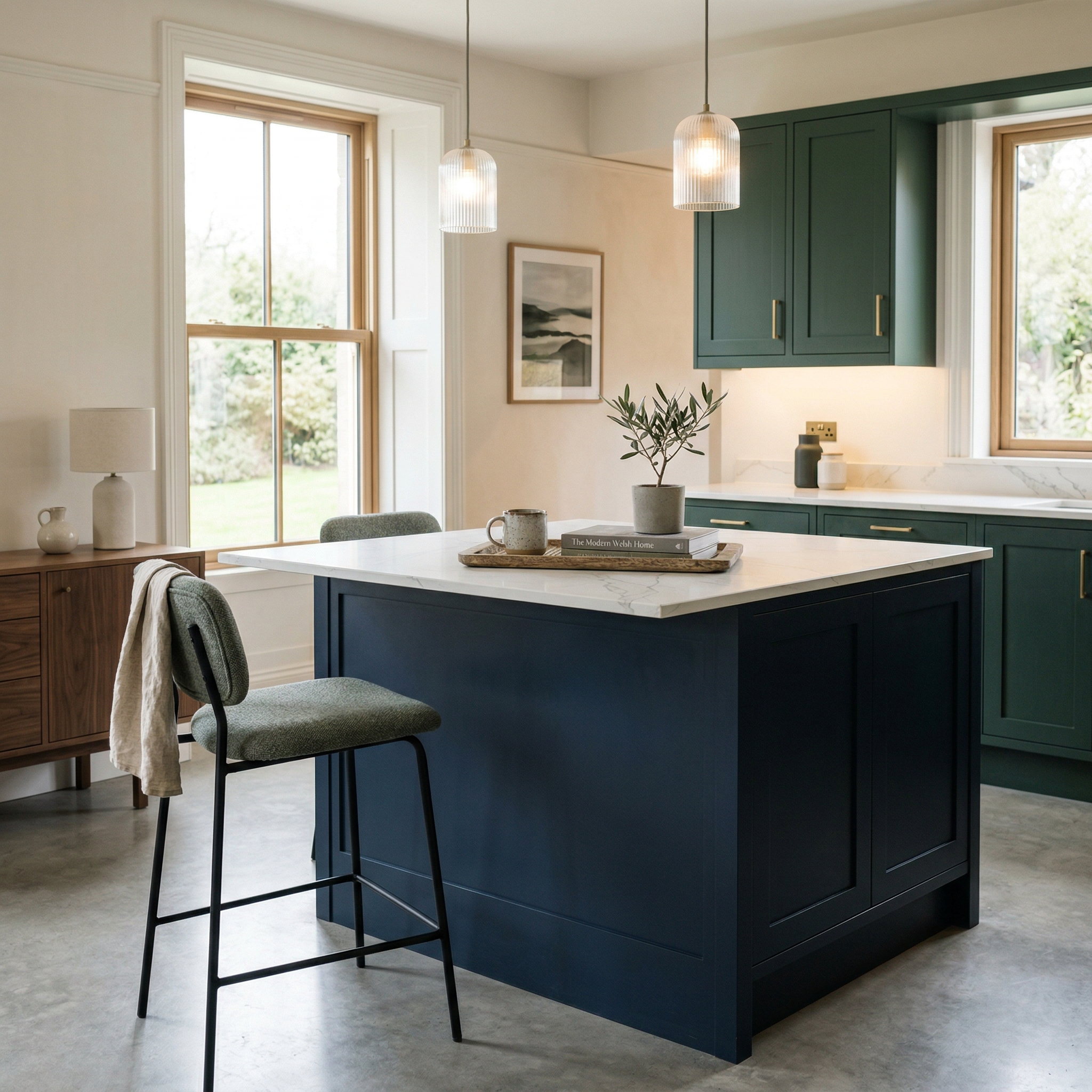 Bespoke kitchen island detail, modern shaker cabinetry with quality joinery