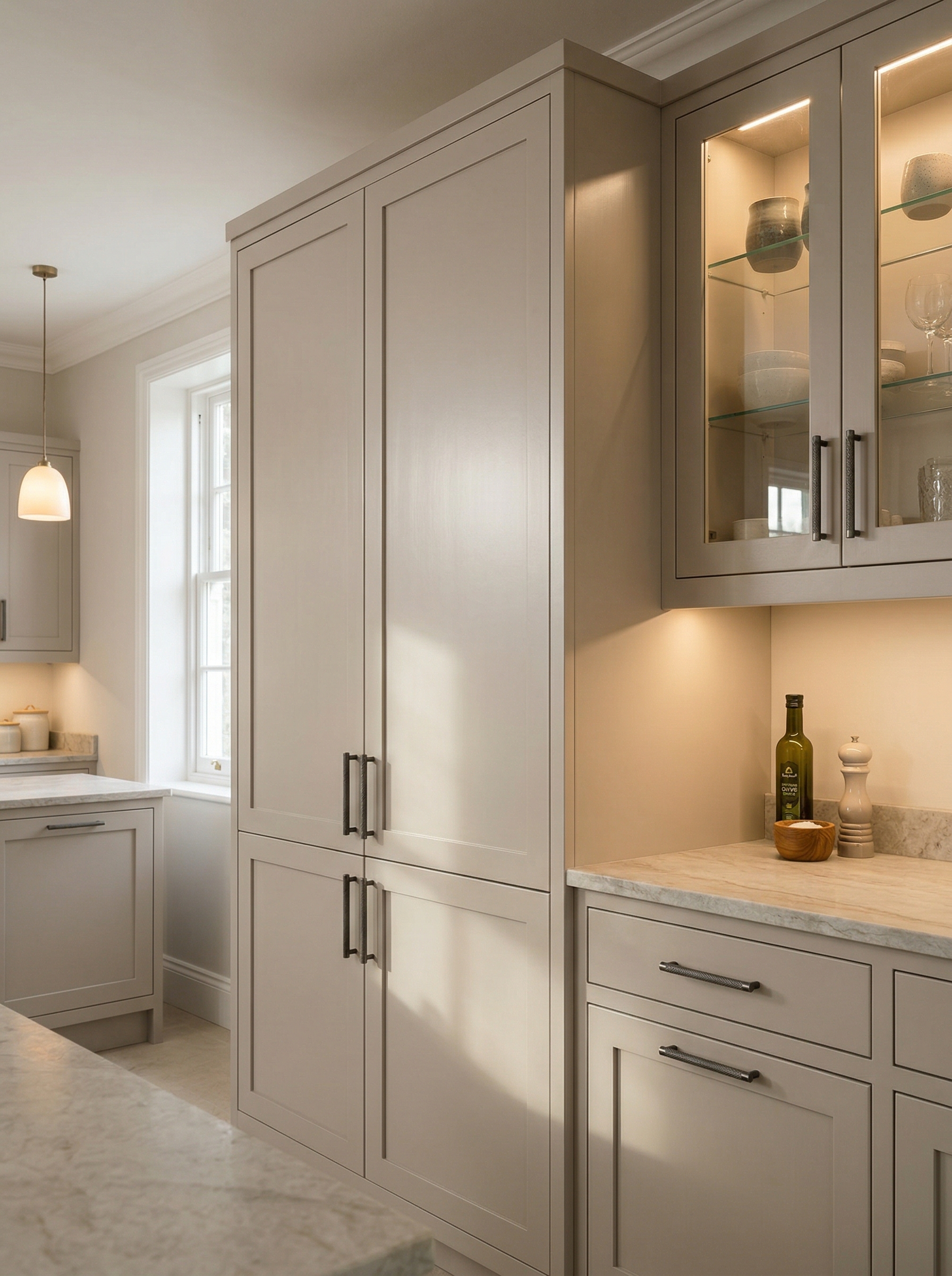 Bespoke kitchen installation, full-height cabinetry and considered storage design