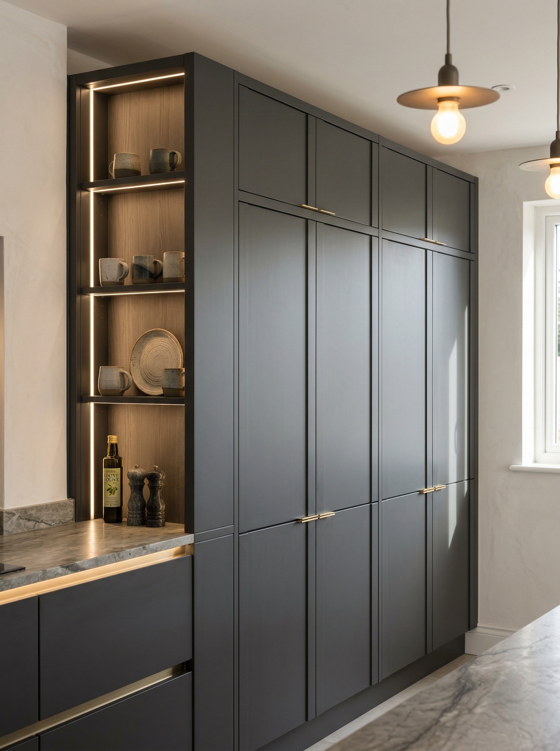 Bespoke kitchen installation, full-height cabinetry and considered storage design