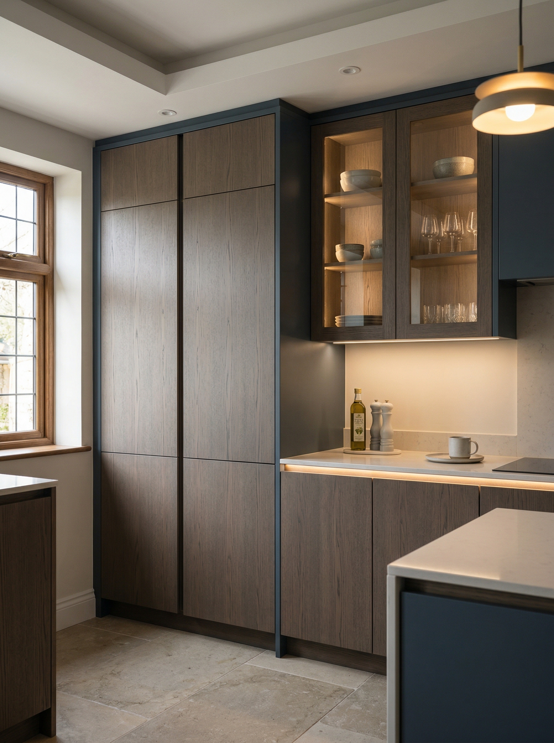 Bespoke kitchen installation, full-height cabinetry and considered storage design