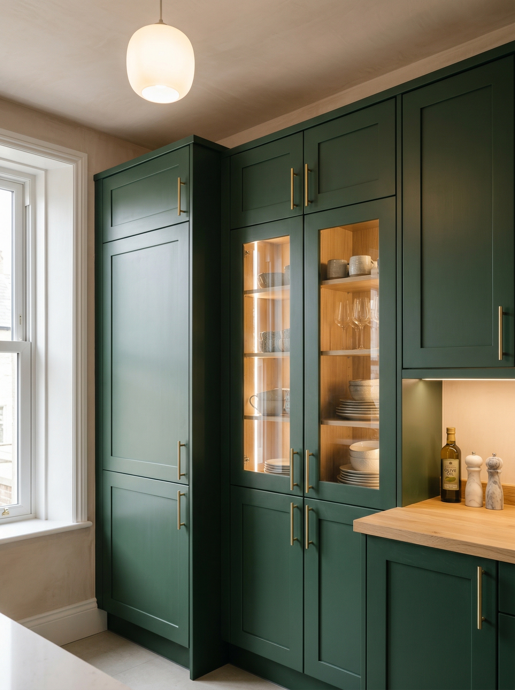 Bespoke kitchen installation, full-height cabinetry and considered storage design