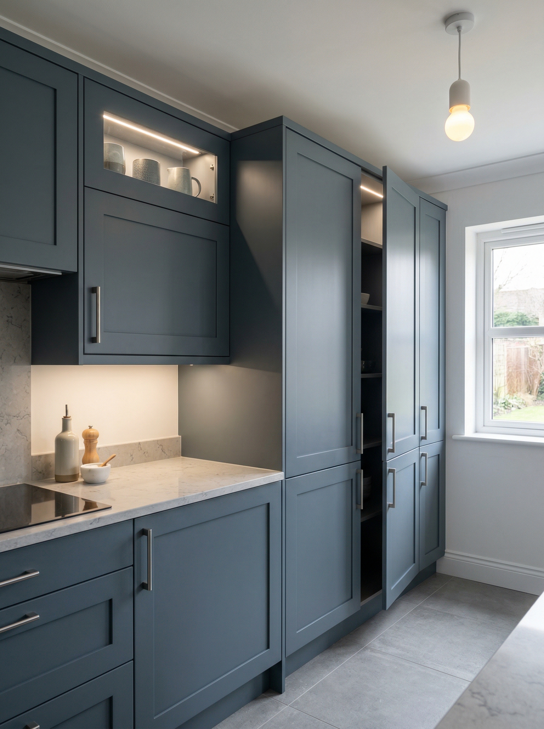 Bespoke kitchen installation, full-height cabinetry and considered storage design