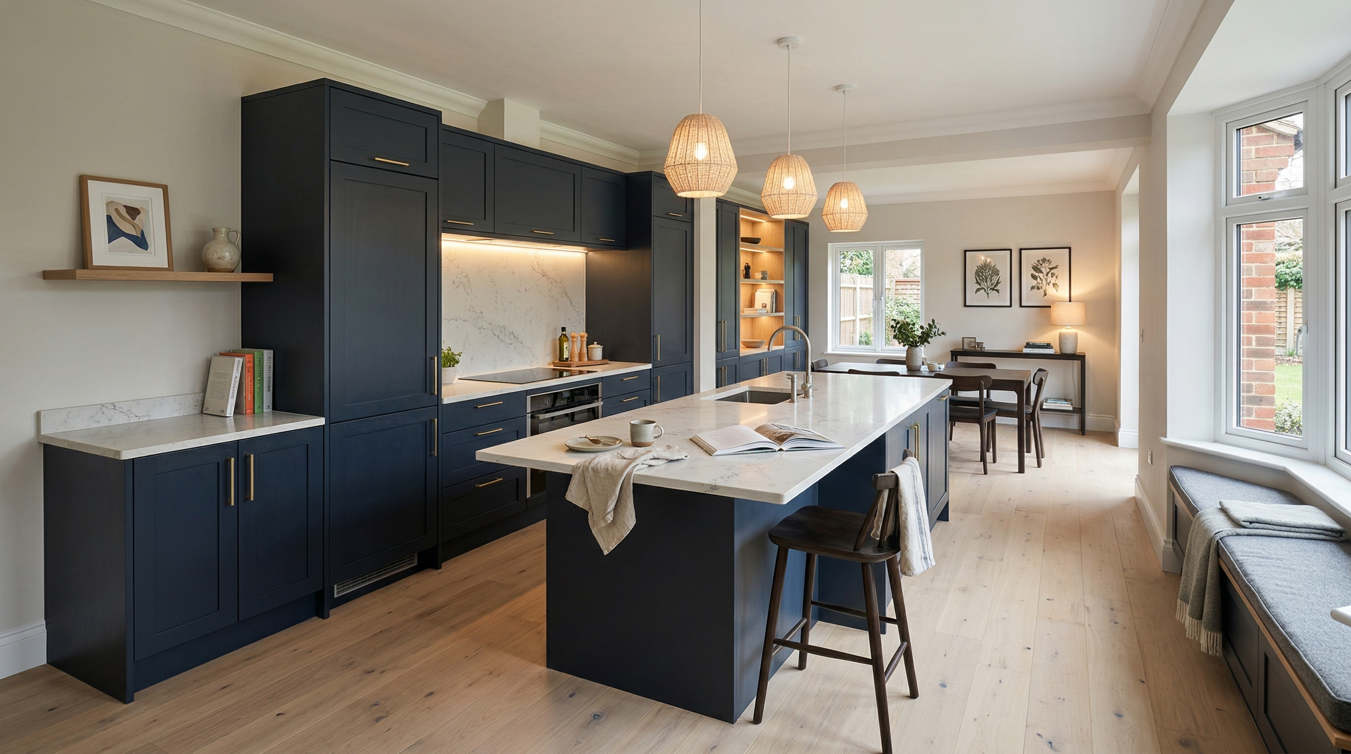 Mastercraft bespoke kitchen in Luton, wide architectural view showing room volume and design quality