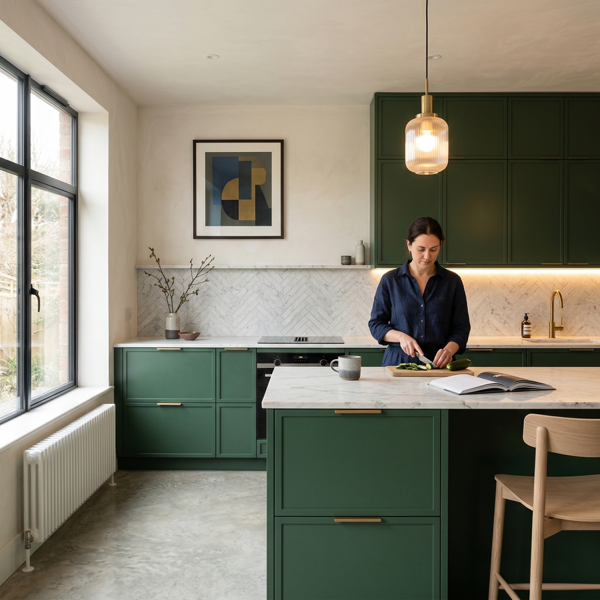Bespoke kitchen designed for a Lyme Regis home, quality materials and considered layout