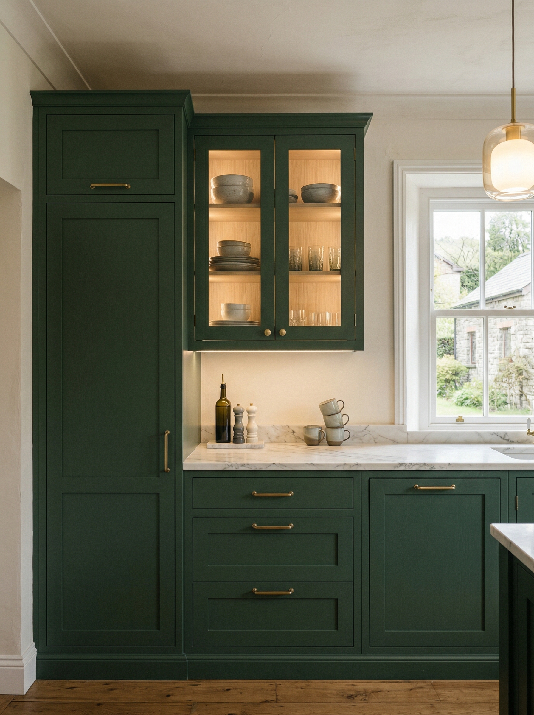 Bespoke kitchen installation, full-height cabinetry and considered storage design