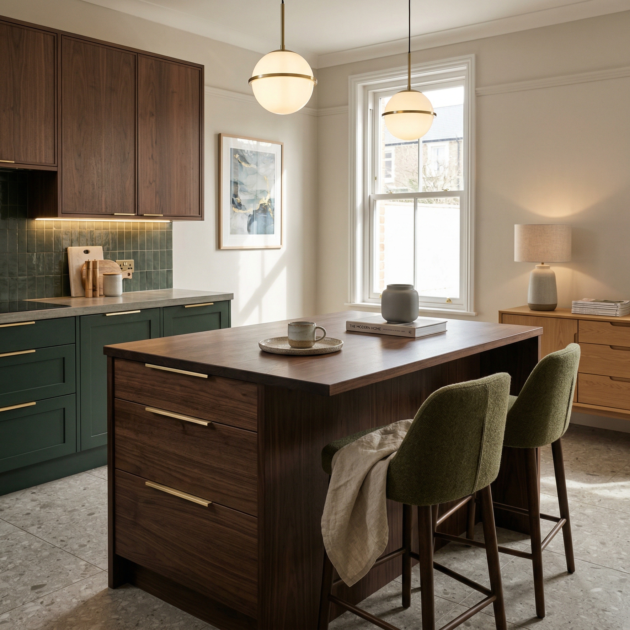 Bespoke kitchen island detail, contemporary painted lay-on cabinetry with quality joinery