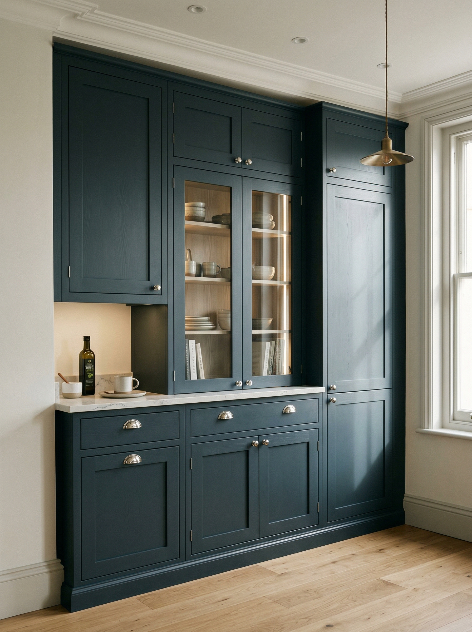 Bespoke kitchen installation, full-height cabinetry and considered storage design