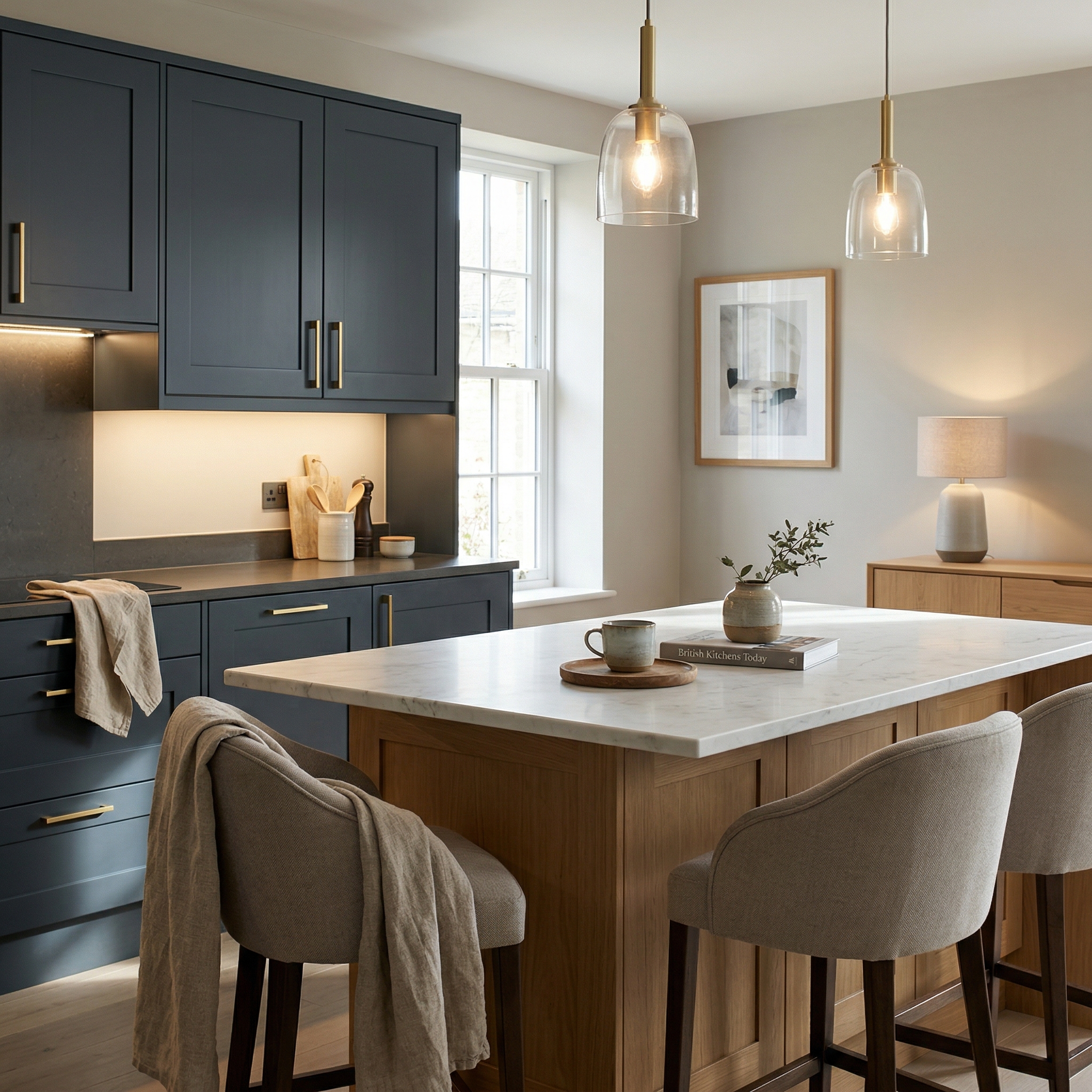 Bespoke kitchen island detail, modern shaker cabinetry with quality joinery
