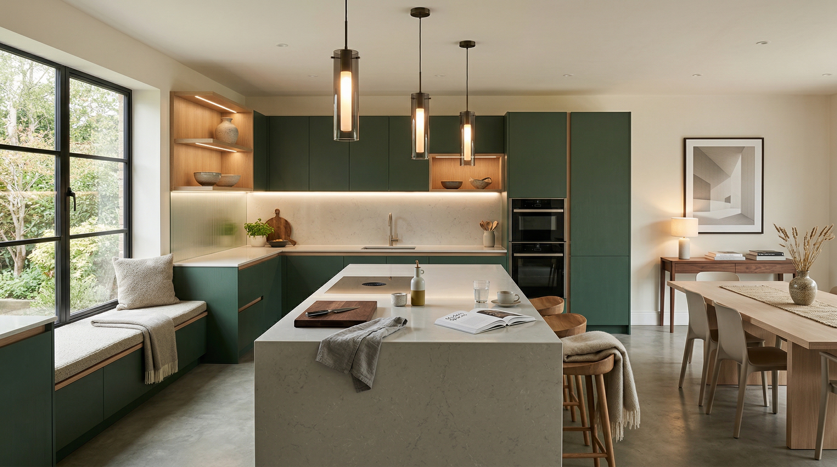 Mastercraft bespoke kitchen in Melksham, wide architectural view showing room volume and design quality