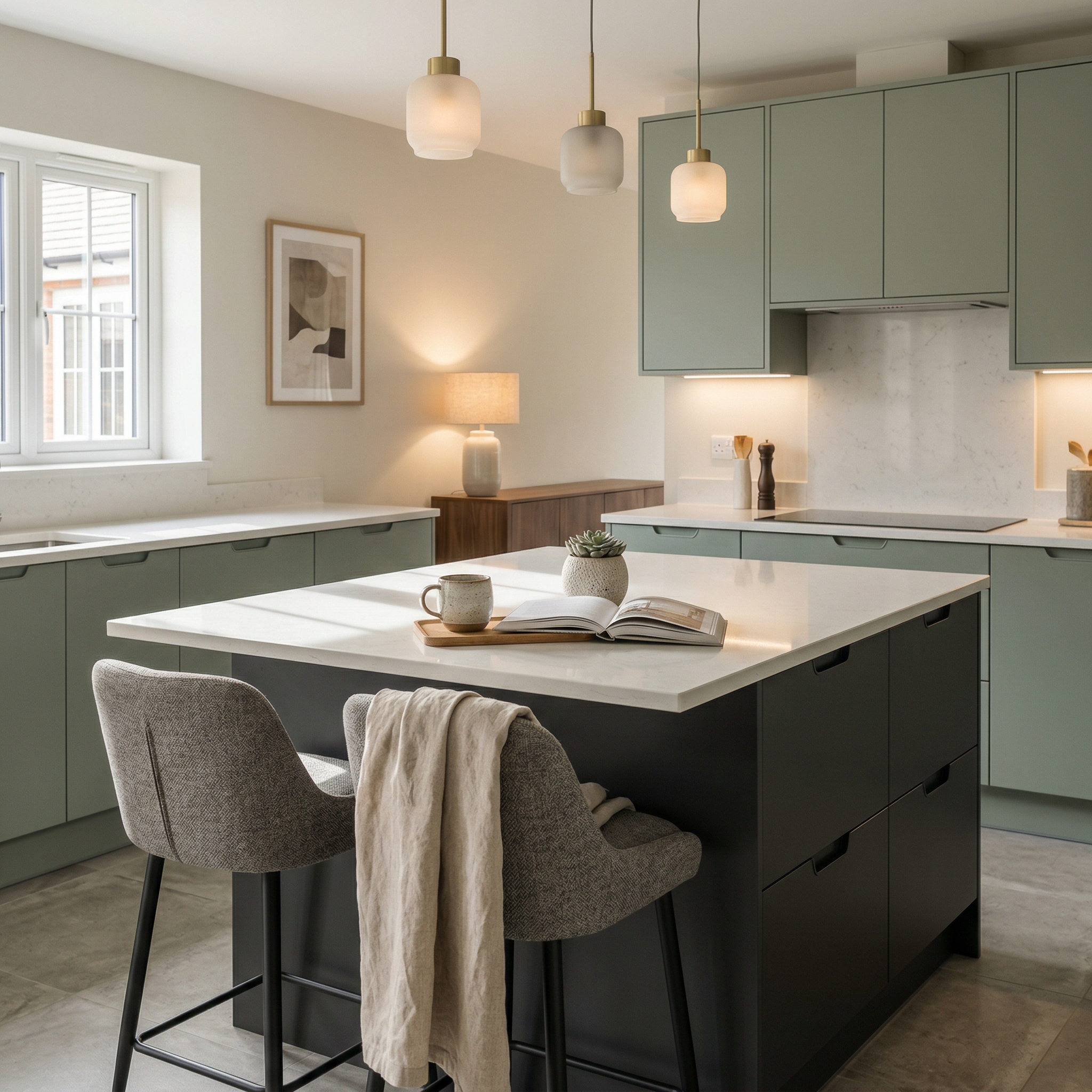 Bespoke kitchen island detail, contemporary in-frame cabinetry with quality joinery