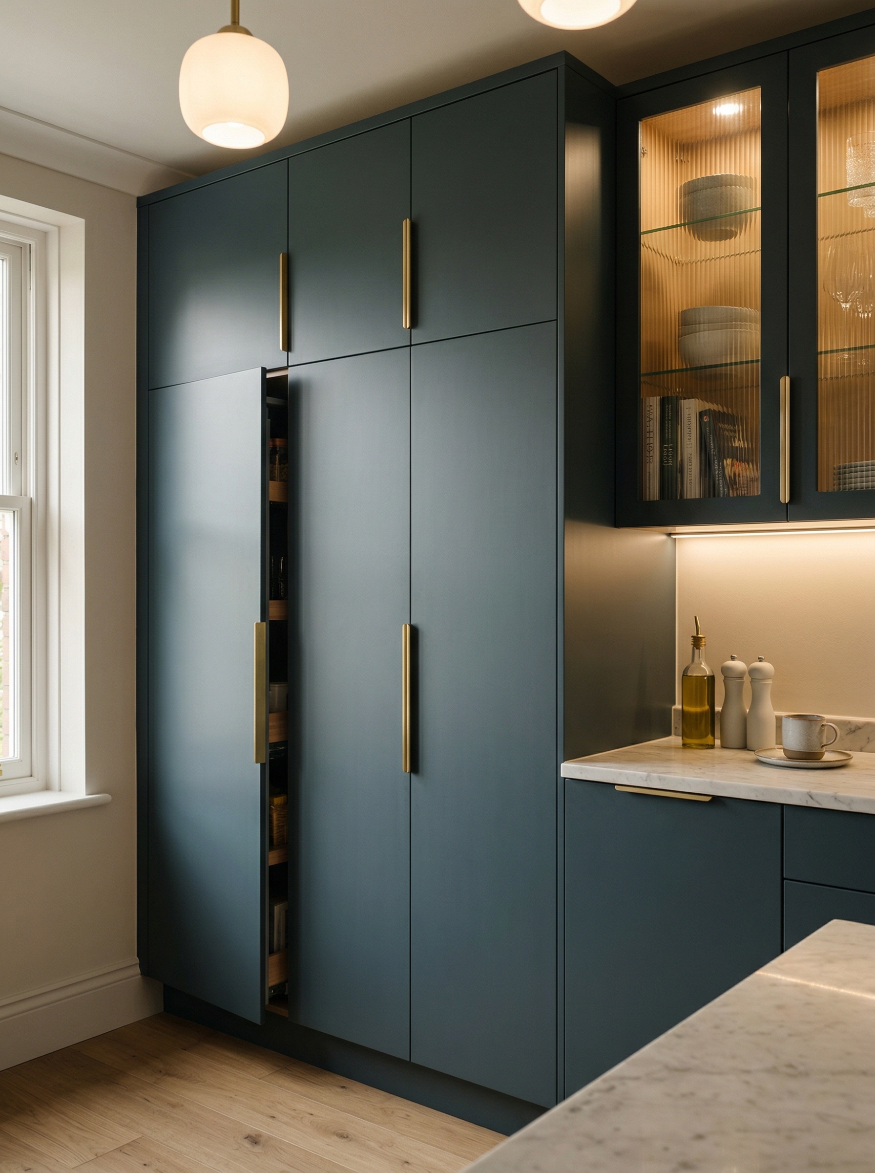 Bespoke kitchen installation, full-height cabinetry and considered storage design
