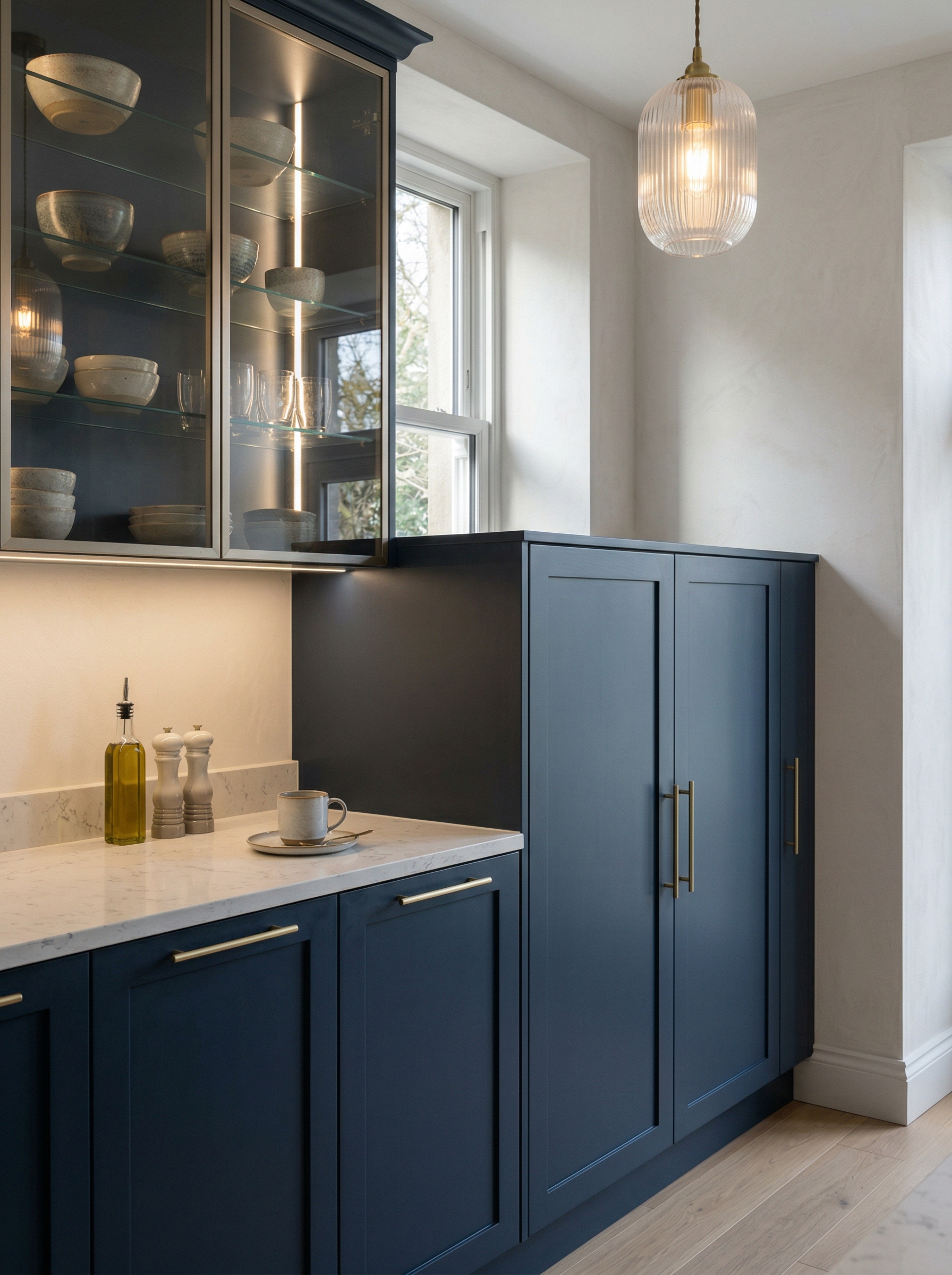 Bespoke kitchen installation, full-height cabinetry and considered storage design