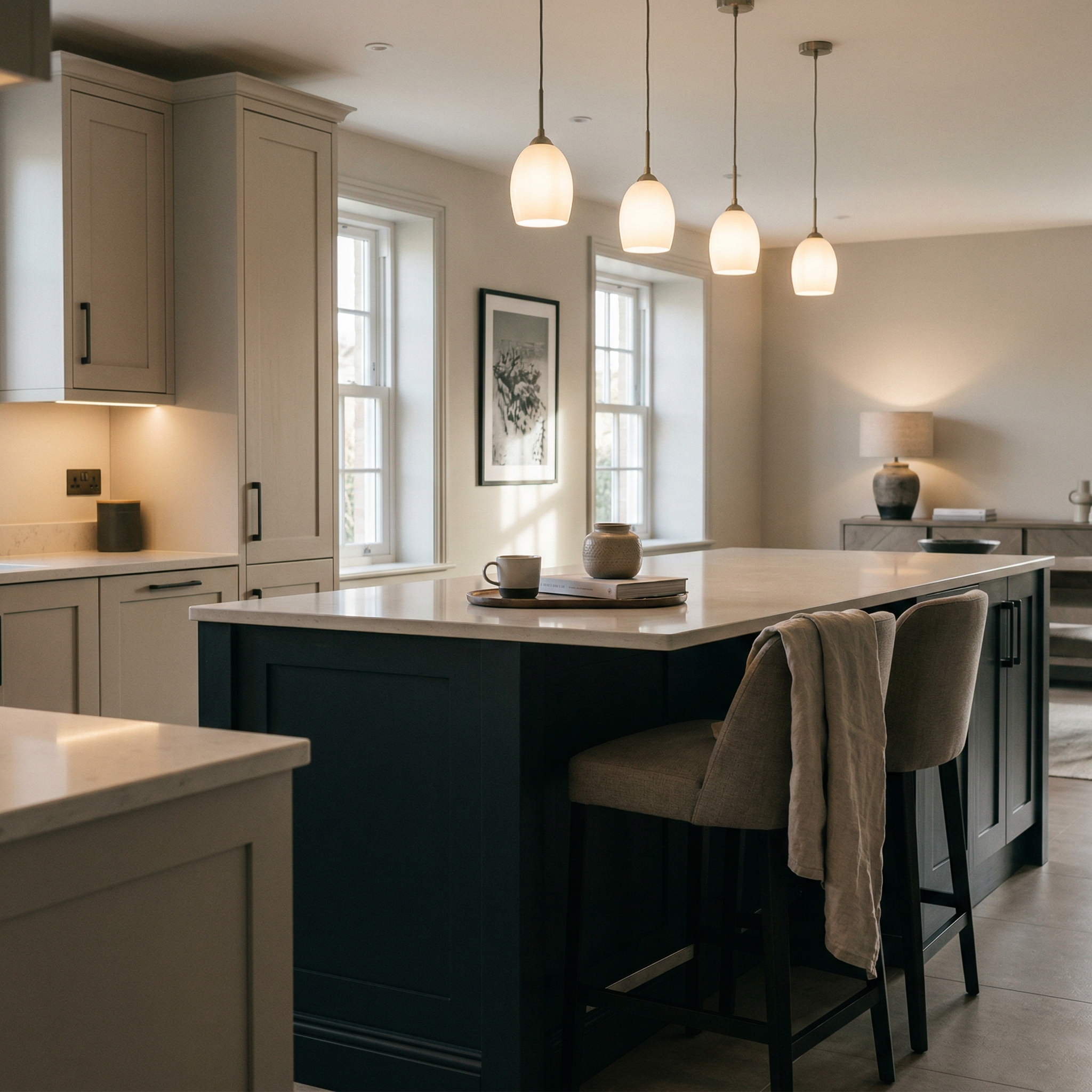 square1_800x800 Bespoke kitchen island detail, matt painted handleless slab cabinetry with quality joinery