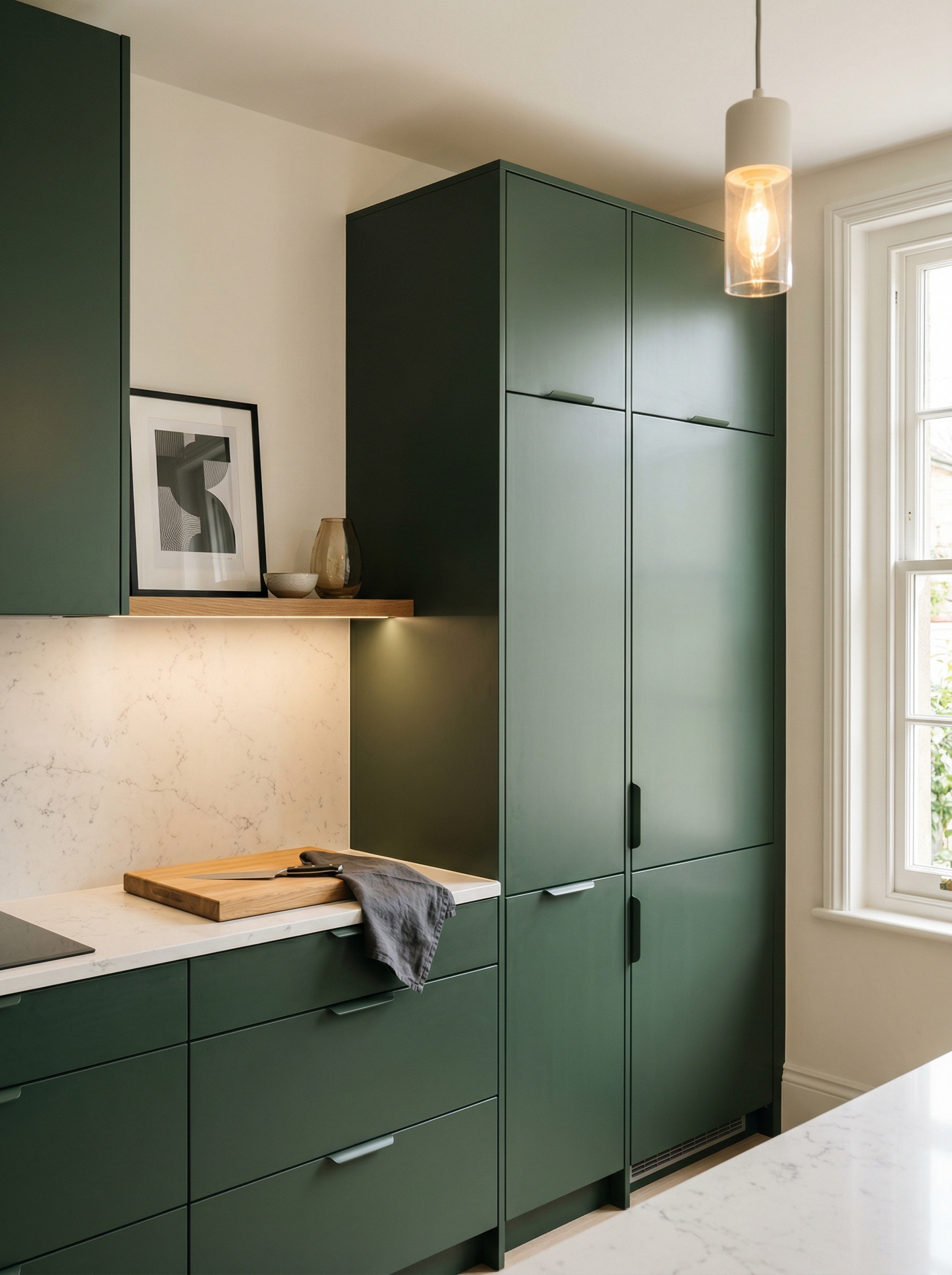 portrait1_600x800 Tall view of full-height bespoke kitchen cabinetry, timber veneer slab-door cabinetry