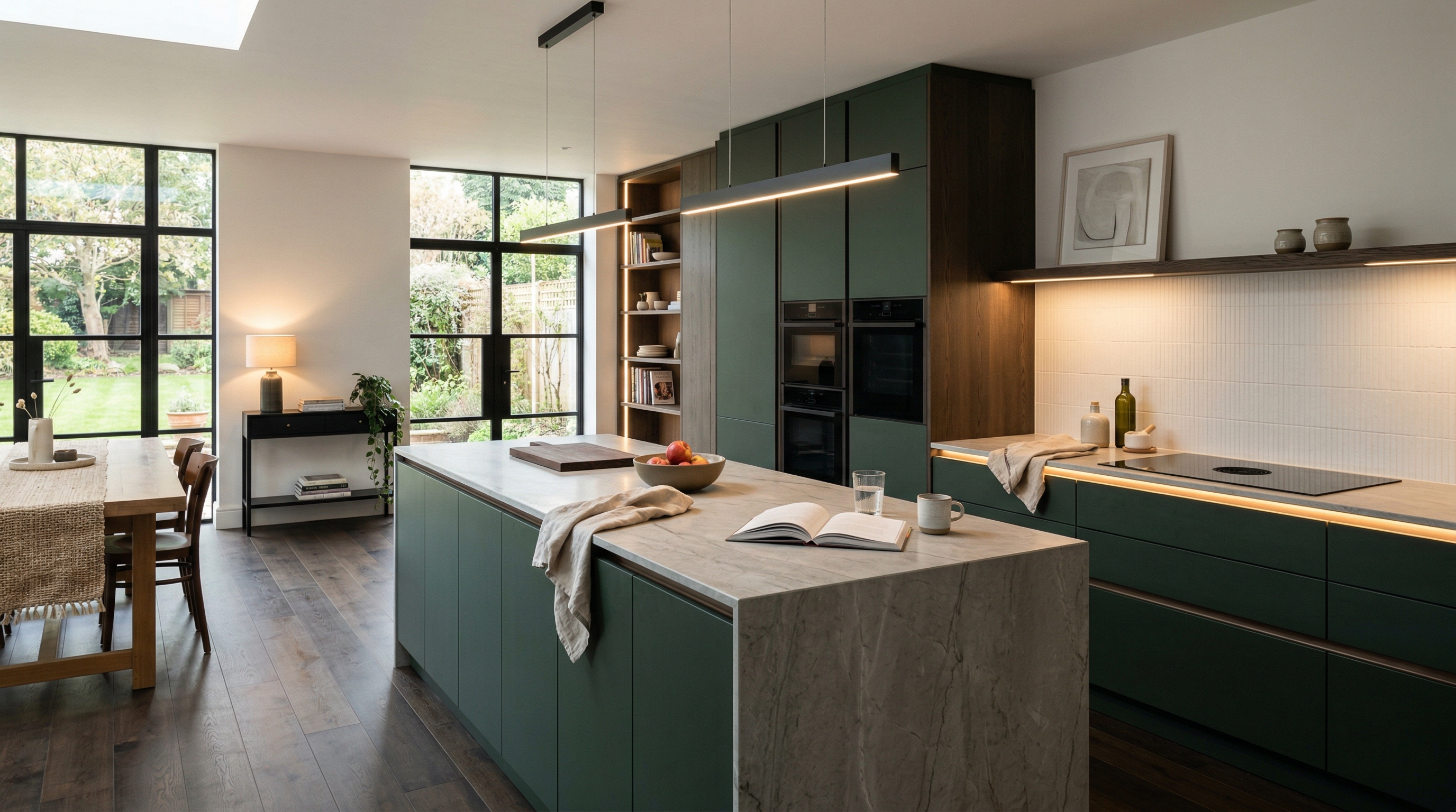 Mastercraft bespoke kitchen in Montgomery, wide architectural view showing room volume and design quality