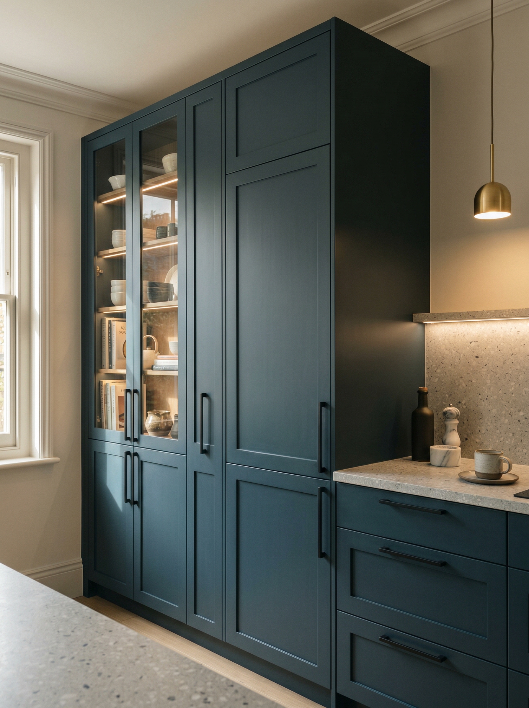 Bespoke kitchen installation, full-height cabinetry and considered storage design