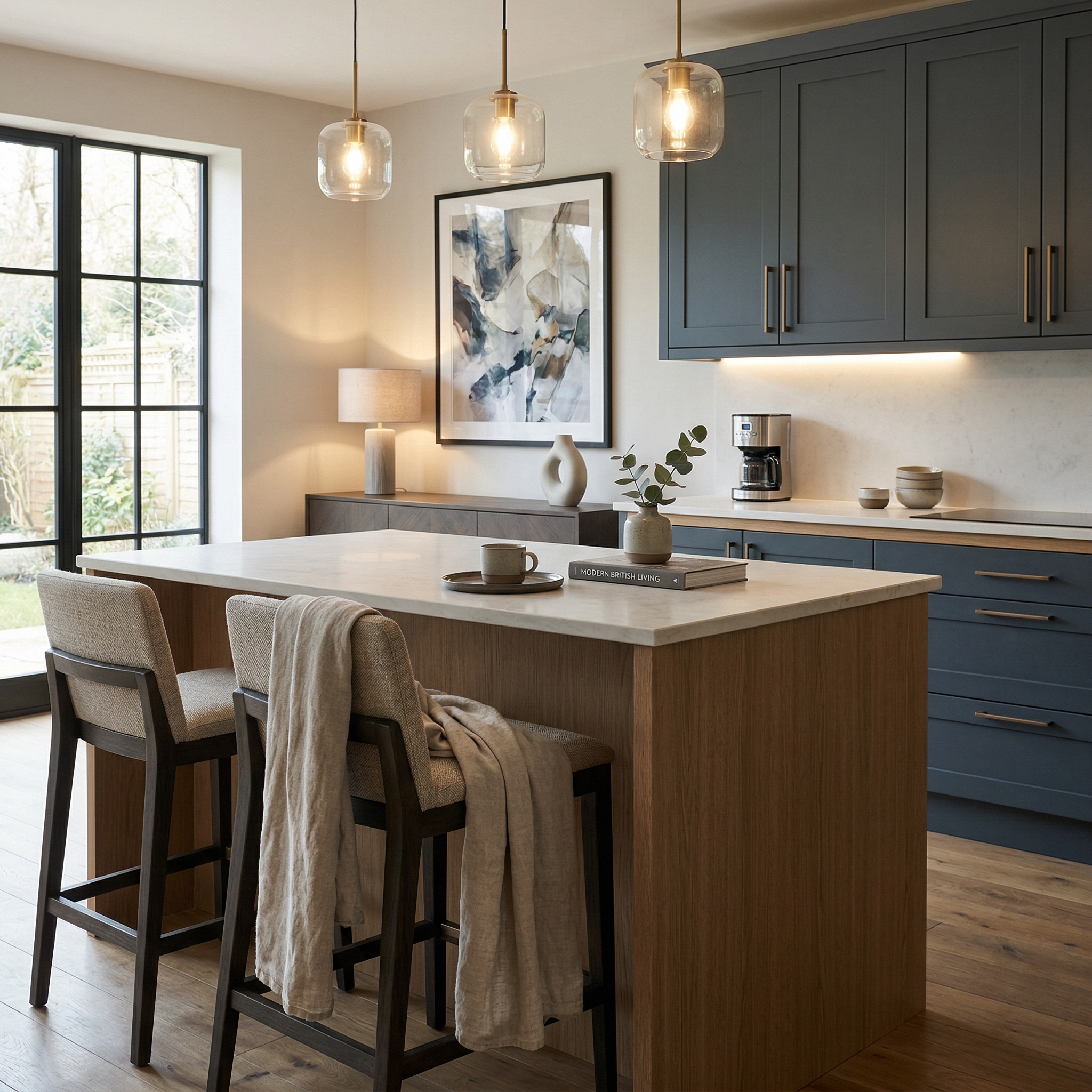 Bespoke kitchen island detail, modern shaker cabinetry with quality joinery