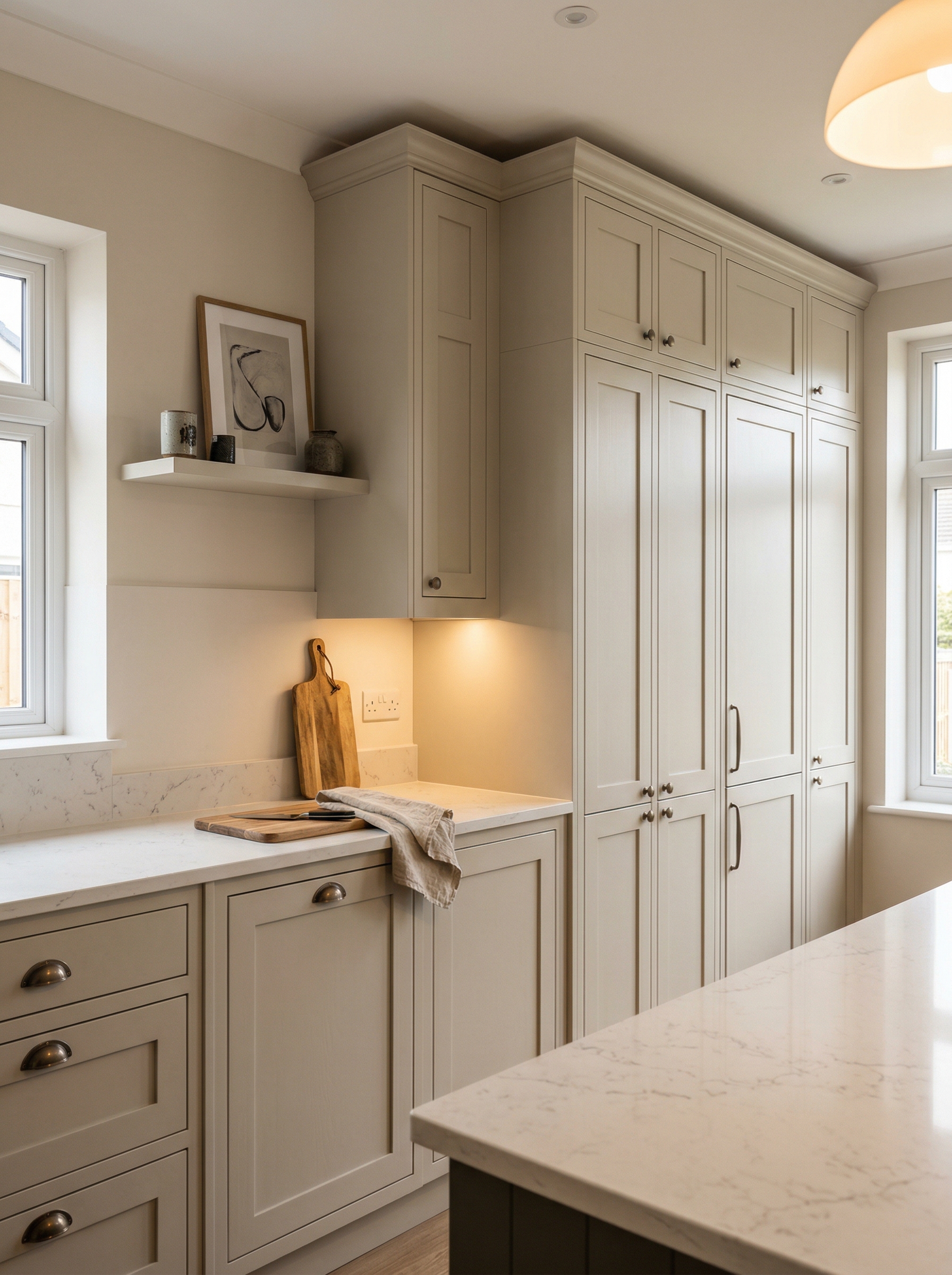 portrait1_600x800 Tall view of full-height bespoke kitchen cabinetry, contemporary painted lay-on cabinetry