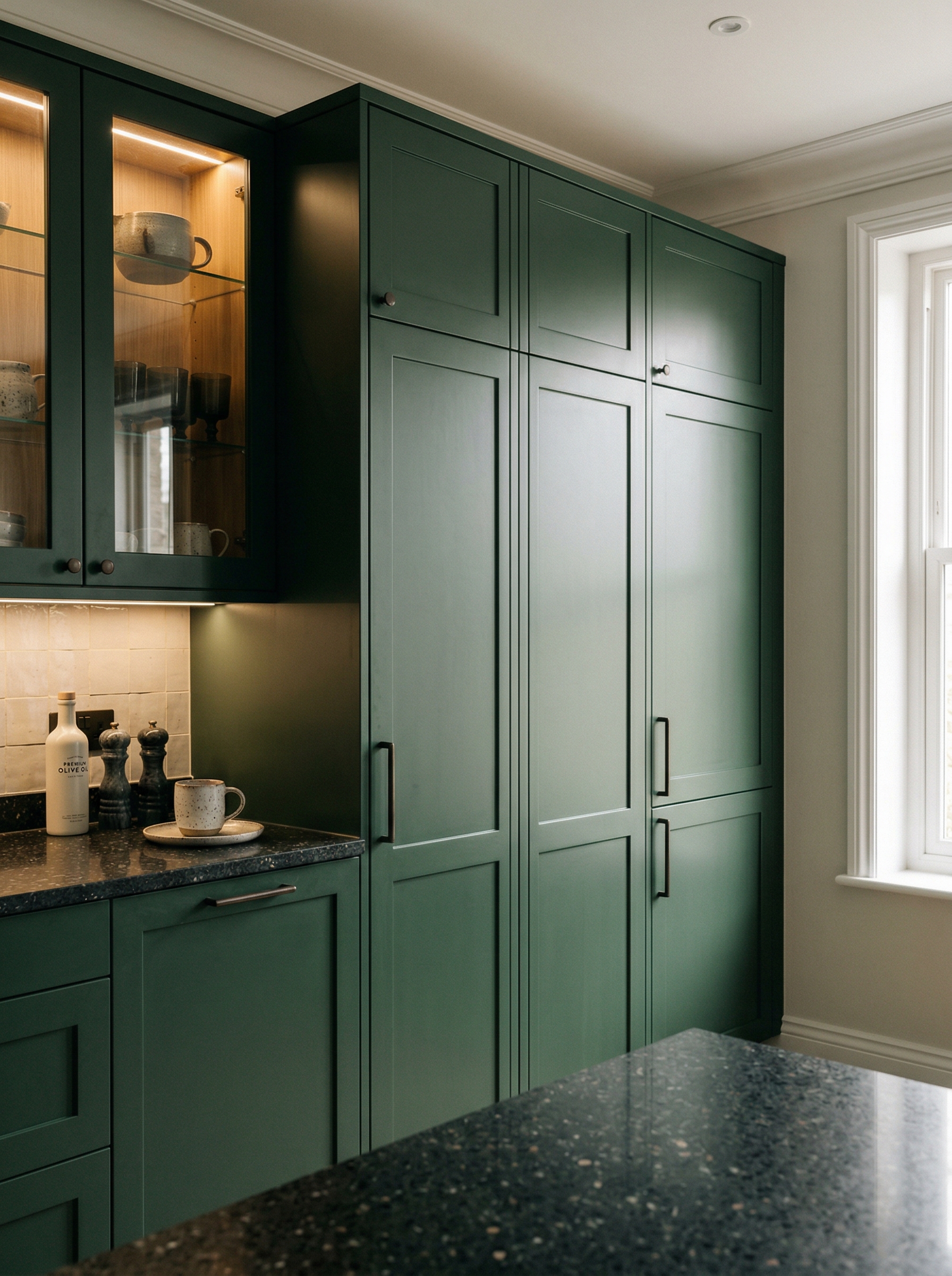 Bespoke kitchen installation, full-height cabinetry and considered storage design