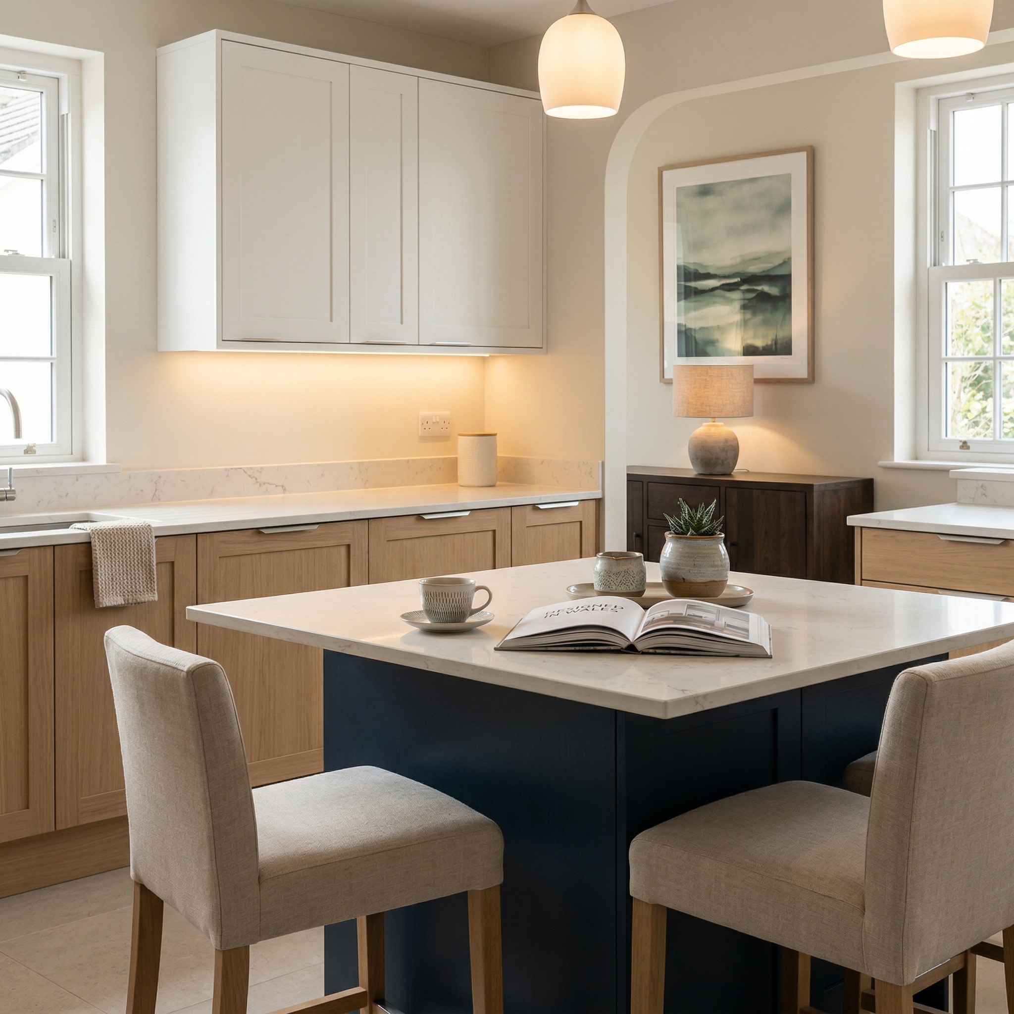 Bespoke kitchen island detail, modern shaker cabinetry with quality joinery