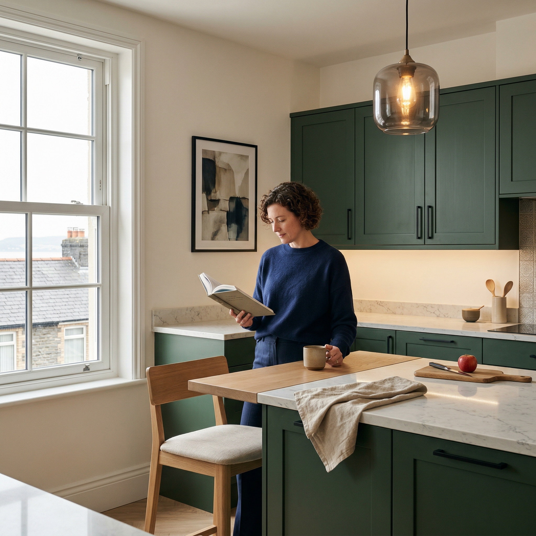 Bespoke kitchen designed for a Mumbles home, quality materials and considered layout
