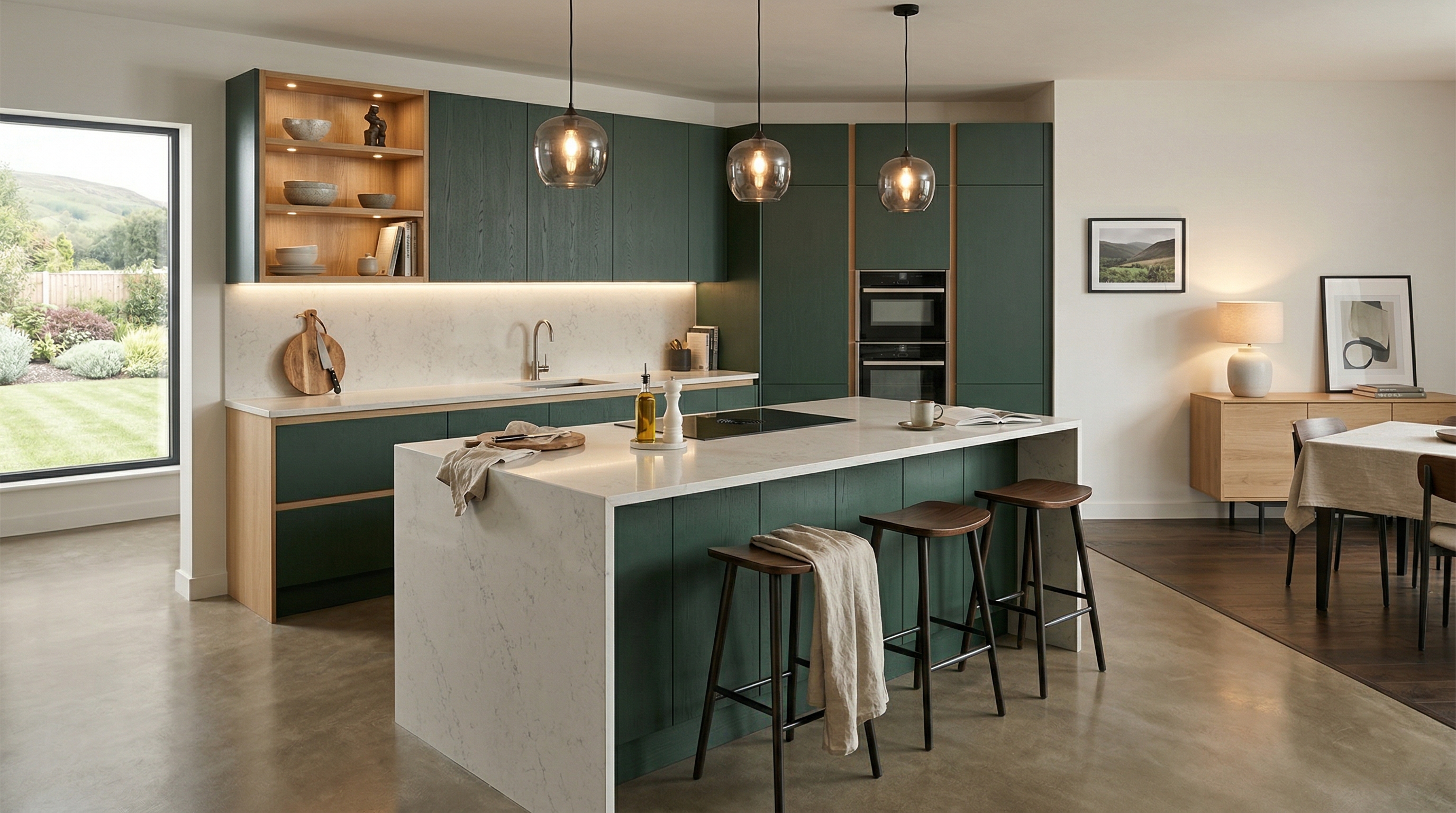 hero2_1200x675 Mastercraft bespoke kitchen in Nantyglo, wide architectural view showing room volume and design quality