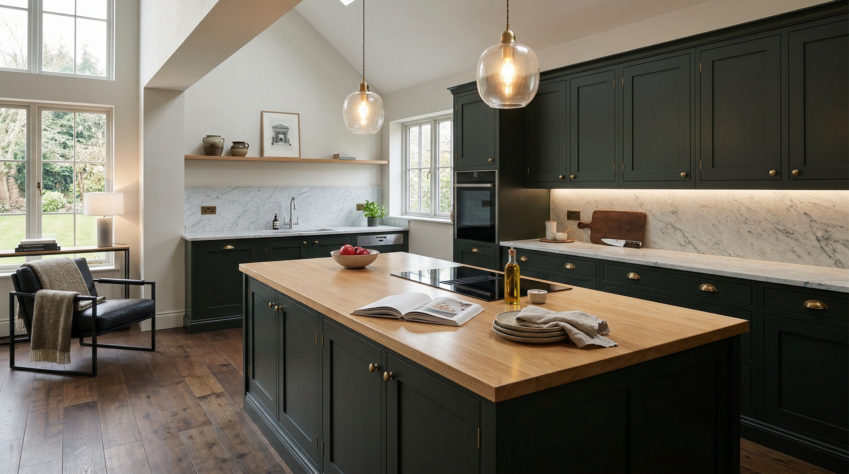 hero_1200x675 Wide view of a newly completed bespoke Mastercraft kitchen, contemporary painted lay-on cabinetry in lava tones
