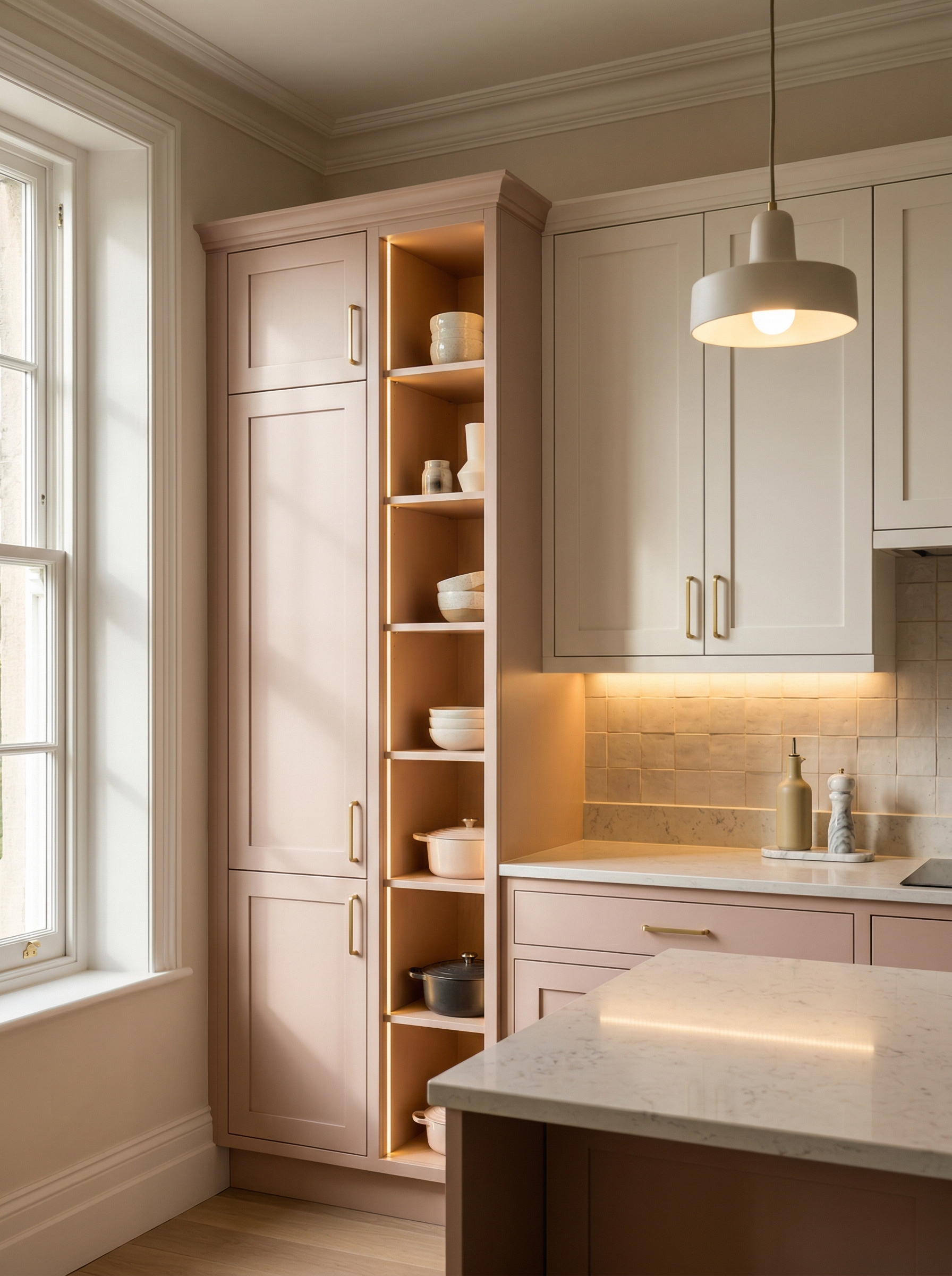 Bespoke kitchen installation, full-height cabinetry and considered storage design