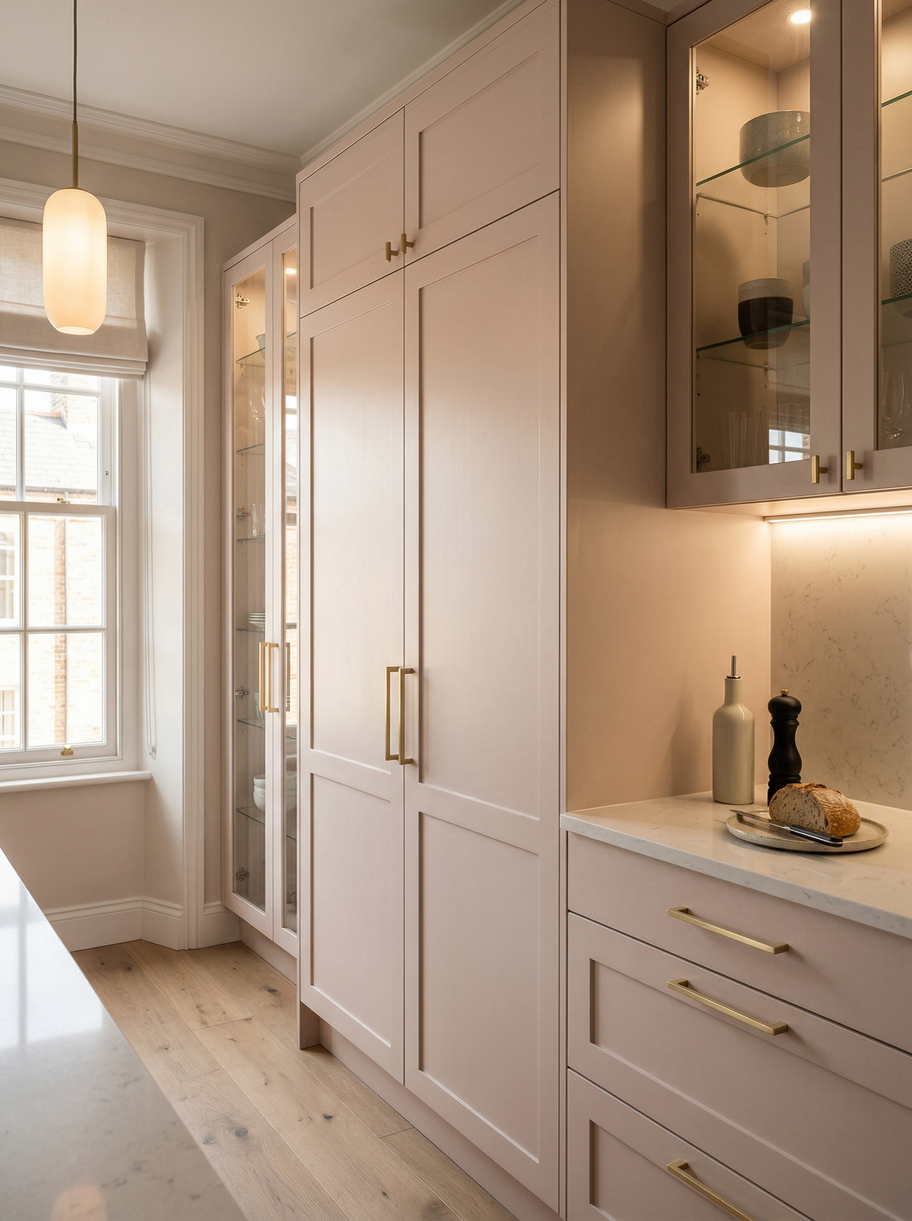 Bespoke kitchen installation, full-height cabinetry and considered storage design