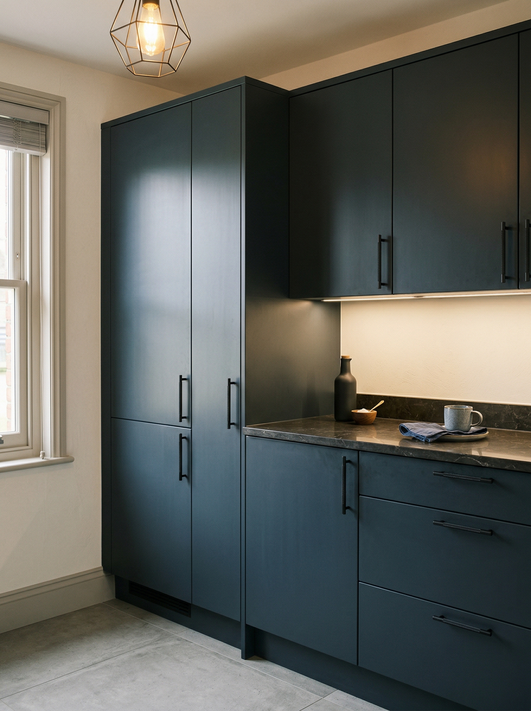 Bespoke kitchen installation, full-height cabinetry and considered storage design