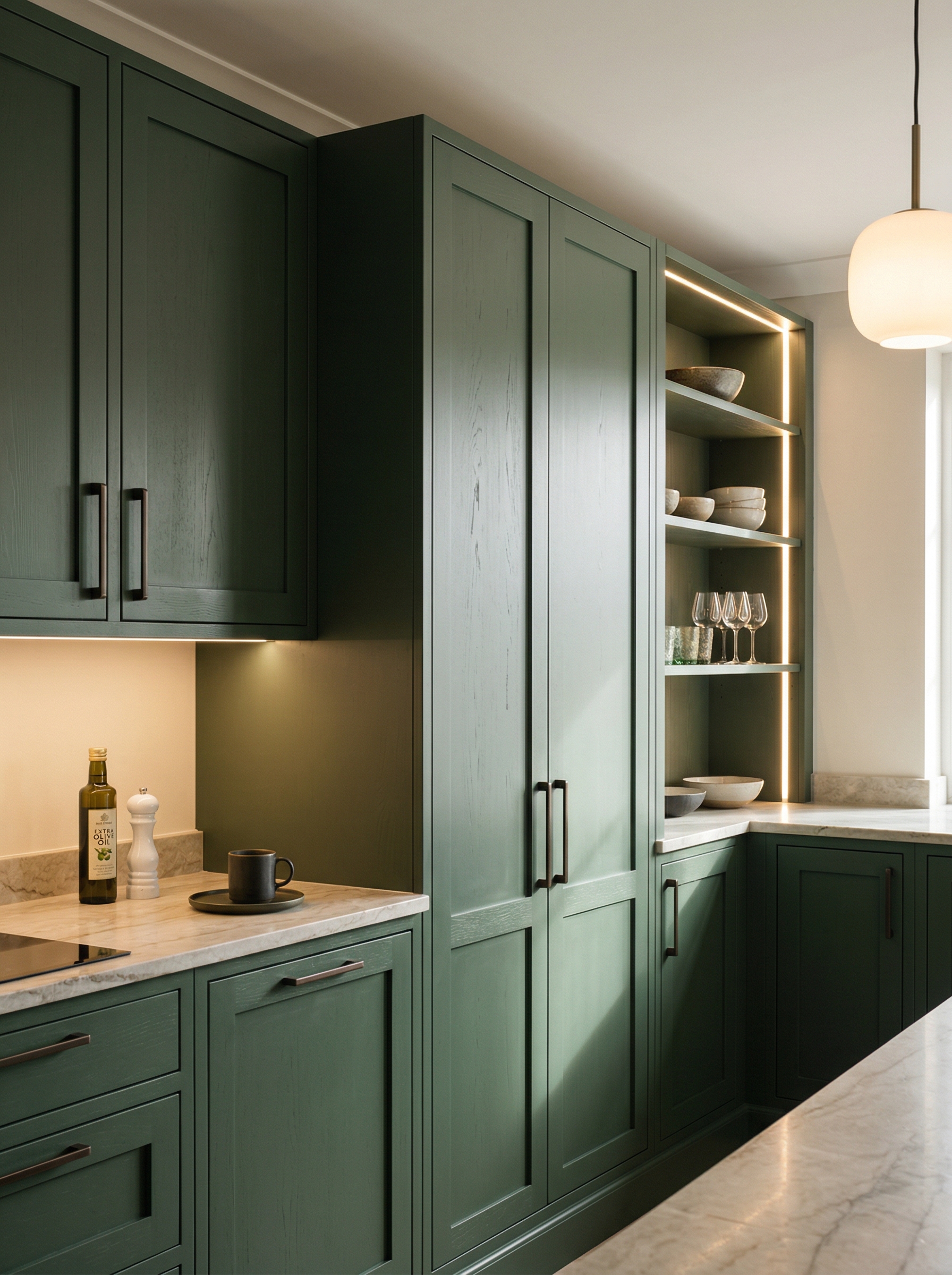 Bespoke kitchen installation, full-height cabinetry and considered storage design