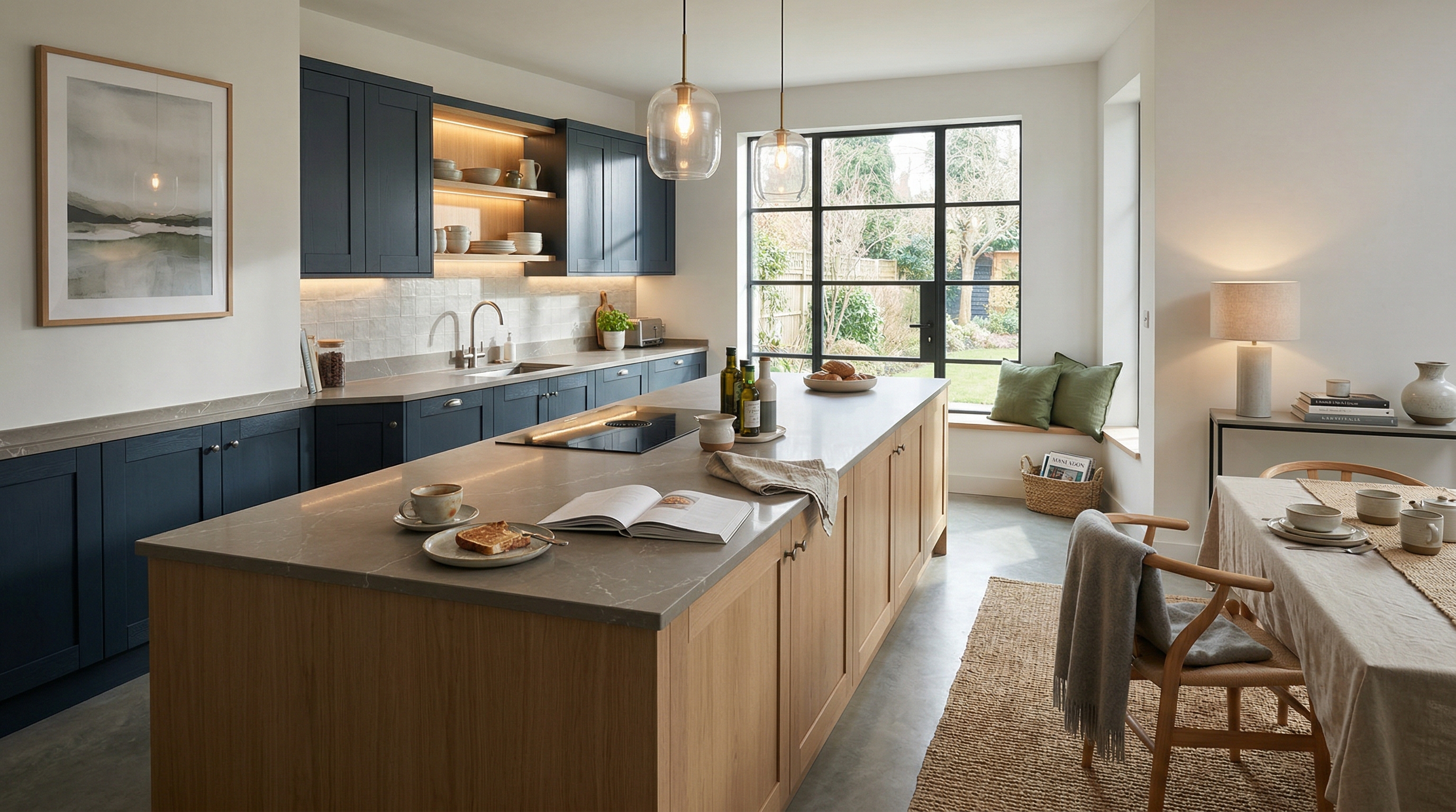 Mastercraft bespoke kitchen in Newcastle upon Tyne, wide architectural view showing room volume and design quality