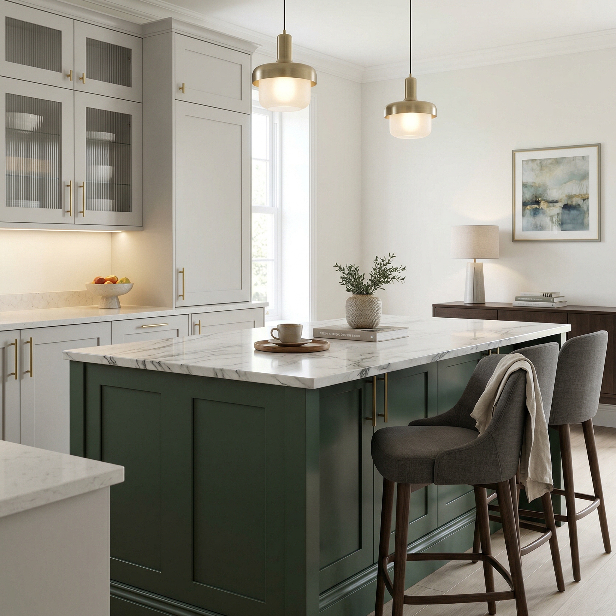 square1_800x800 Bespoke kitchen island detail, matt painted handleless slab cabinetry with quality joinery