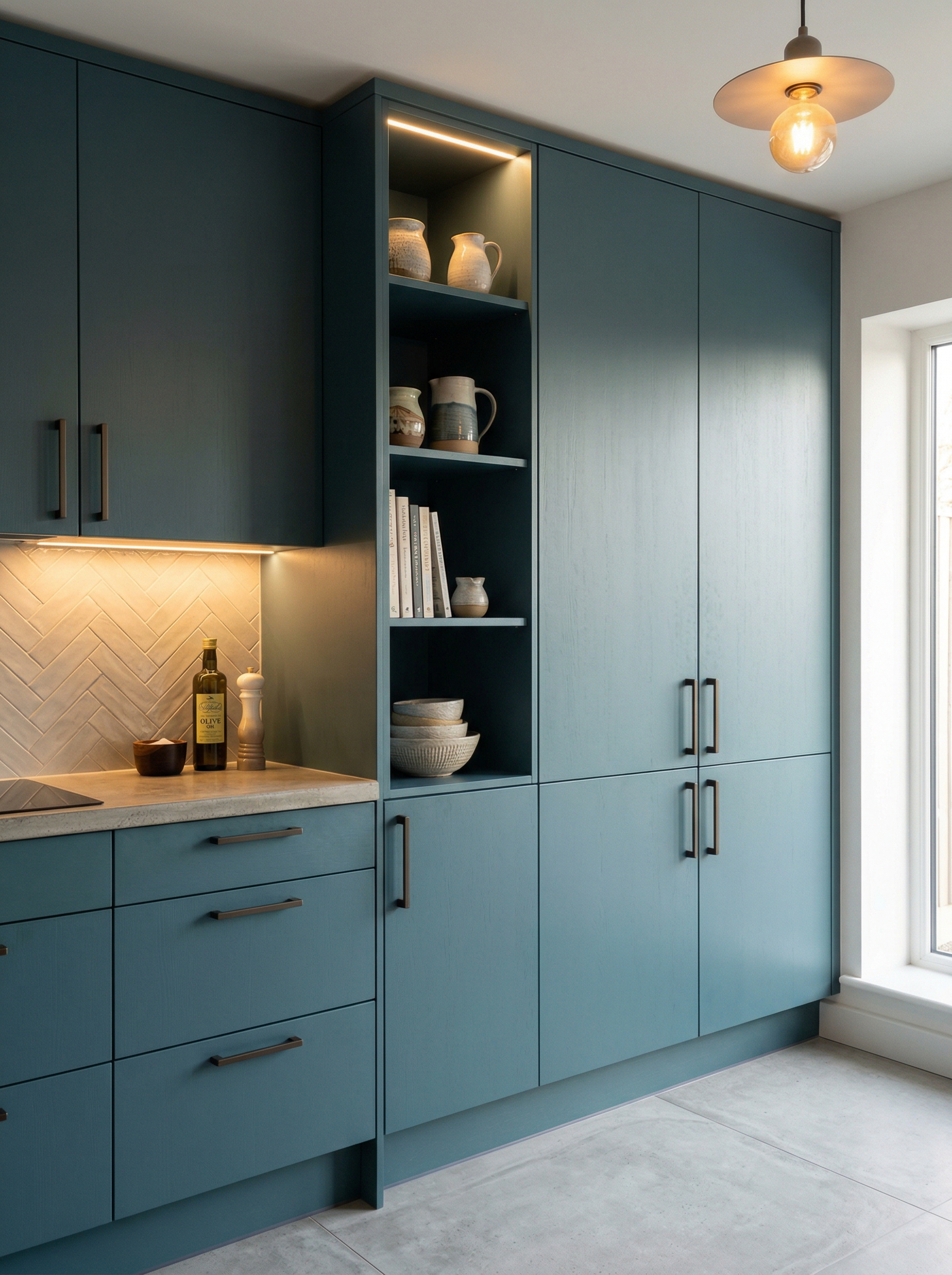 Bespoke kitchen installation, full-height cabinetry and considered storage design